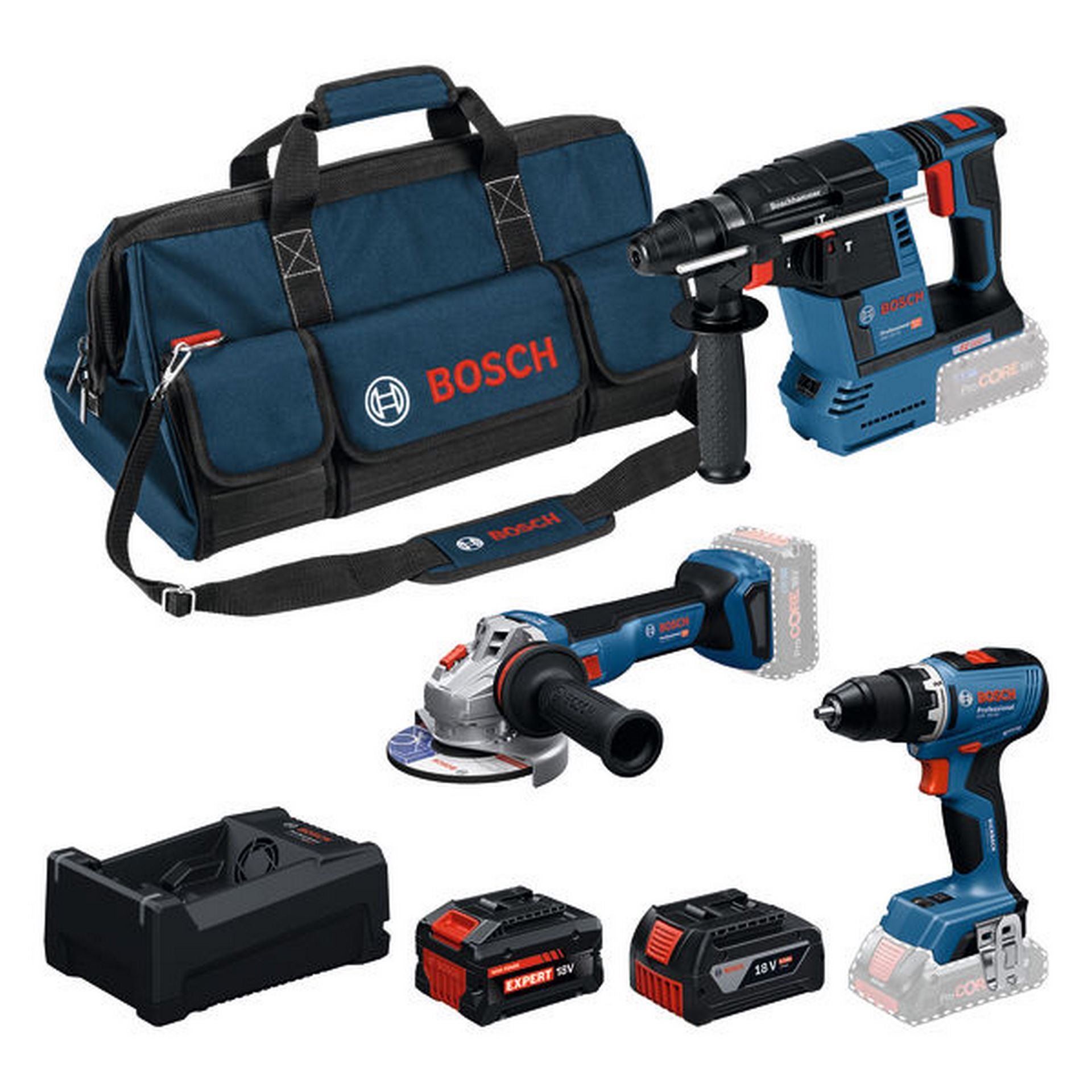 Bosch Combo Kit 18V-Set: GSR 18V-65+GWS 18V-11+GBH 18V-26, 1x GBA 18V, Werkzeugtasche #0615A500AJ