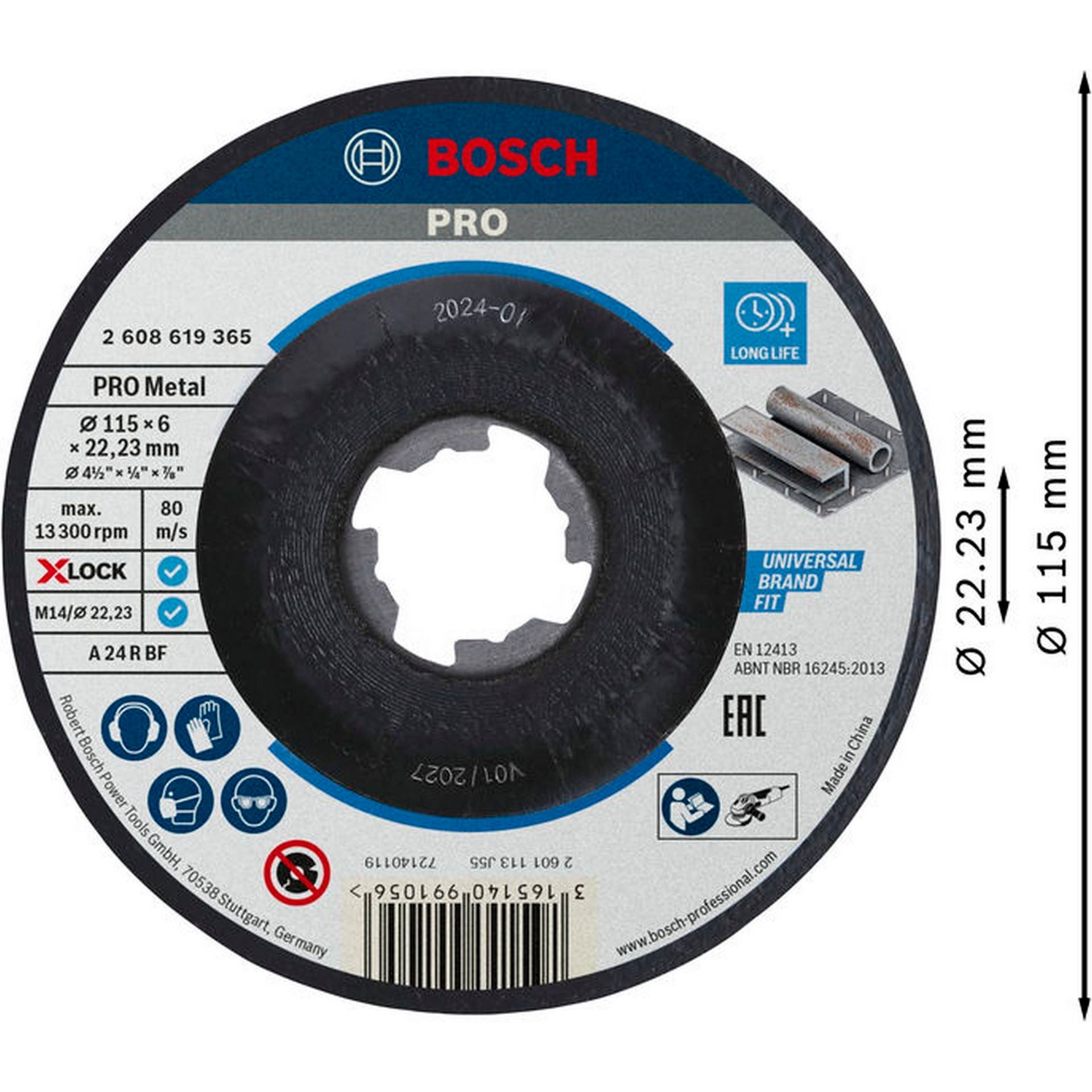 Bosch PRO Metal X-Lock Schleifscheibe, 115 x 6 x 22.23 mm #2608619365