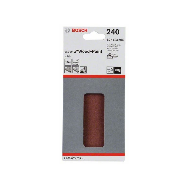 Bosch Schleifblatt C430, 80 x 133 mm, 240, 8 Löcher, Klett, 10er-Pack #2608605283