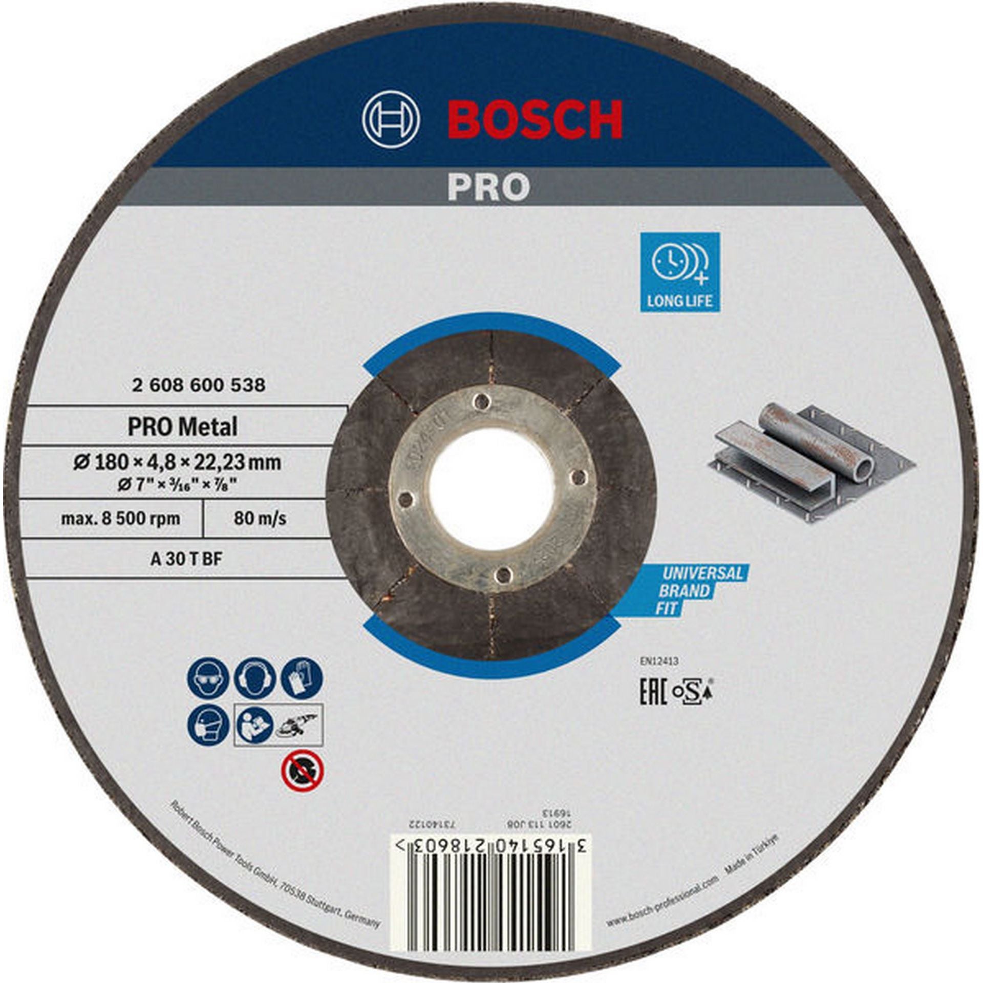 Bosch PRO Metal Gebundene Schleifscheibe, 180 x 4,8 x 22,23 mm #2608600538