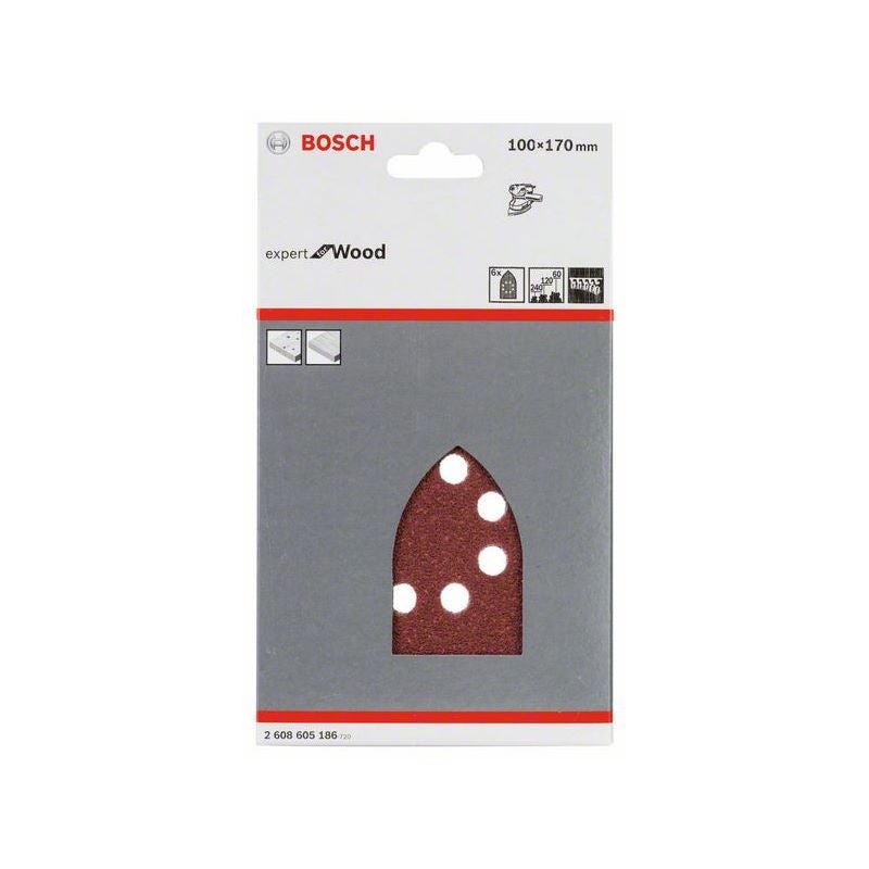 Bosch Schleifblatt C430, 100 x 170 mm, 60, 120, 240, 8 Löcher, Klett, 6er-Pack #2608605186