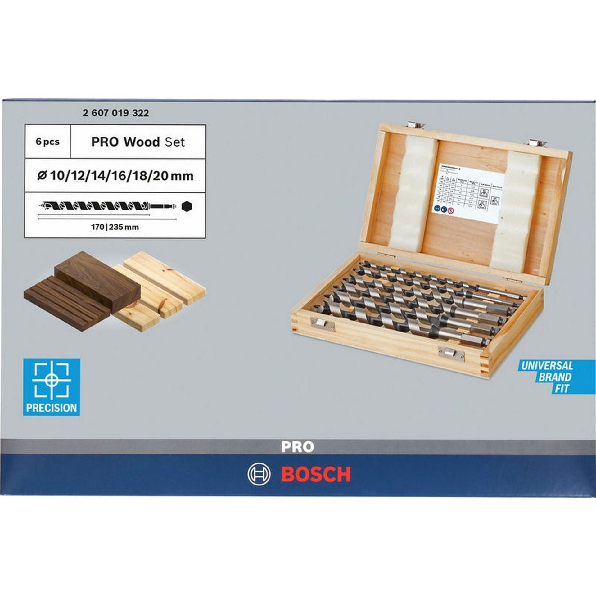 Bosch PRO Wood Holzschlangenbohrer Set, L235 mm, 6-tlg. #2607019322