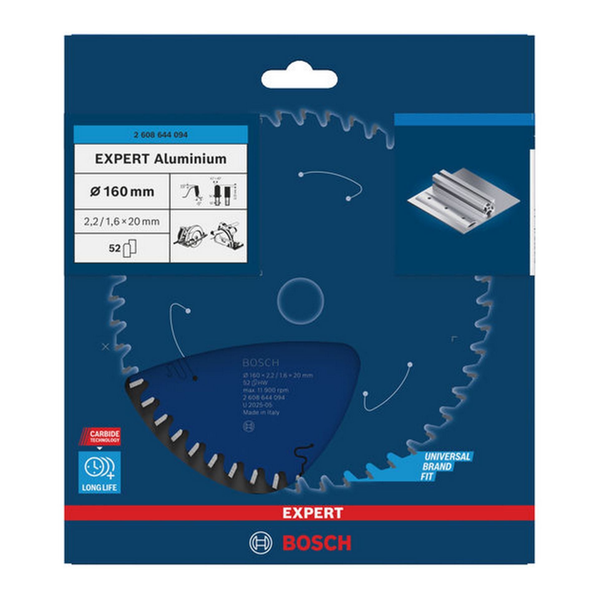 Bosch EXPERT Aluminium Kreissägeblatt, 160x2,2/1,6x20 mm, Z52 #2608644094