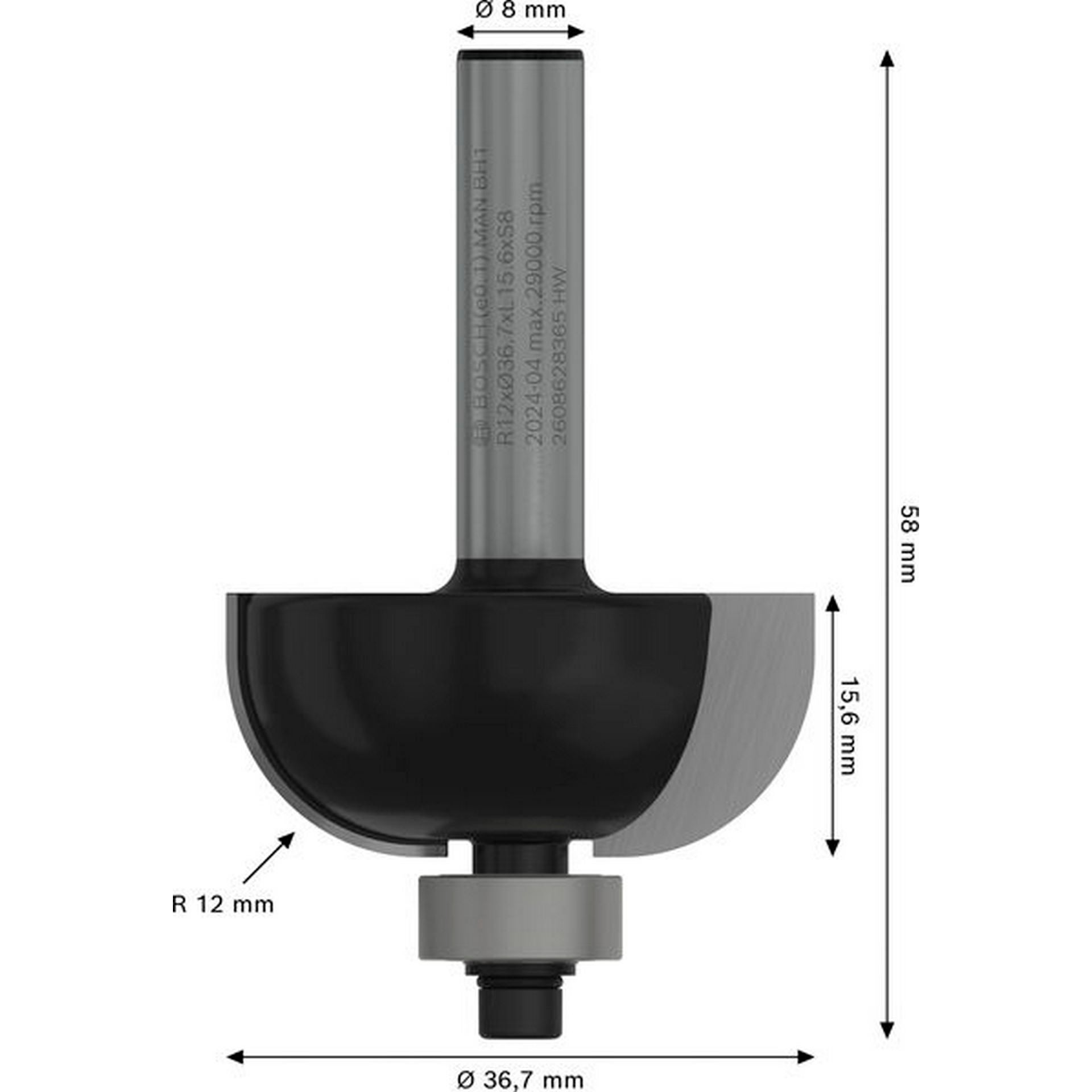 Bosch PRO Hohlkehlfräser, R 12 mm, S 8 mm #2608628365