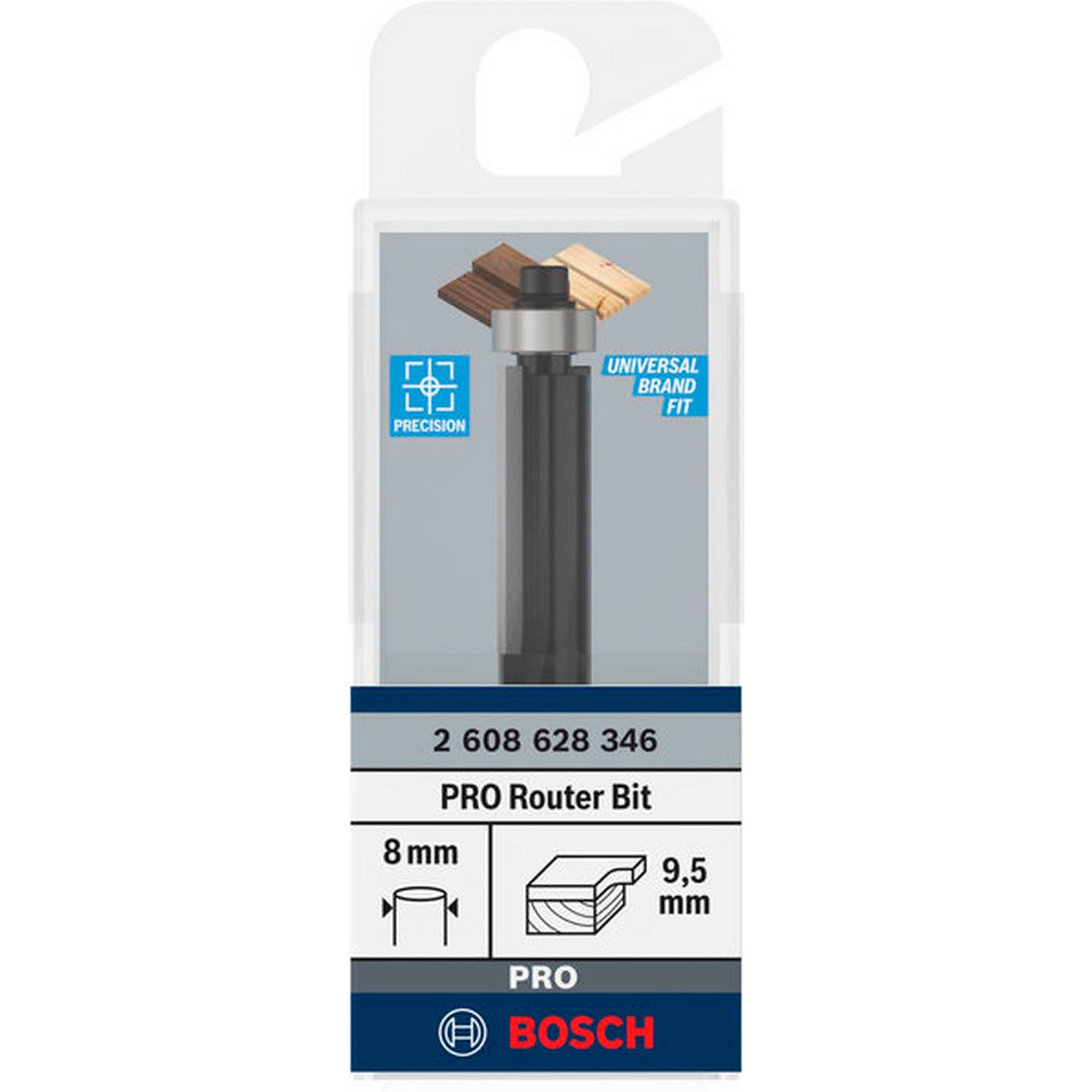 Bosch PRO Bündigfräser mit unterem Kugellager, D 9,5 mm, L 25,4 mm, S 8 mm #2608628346
