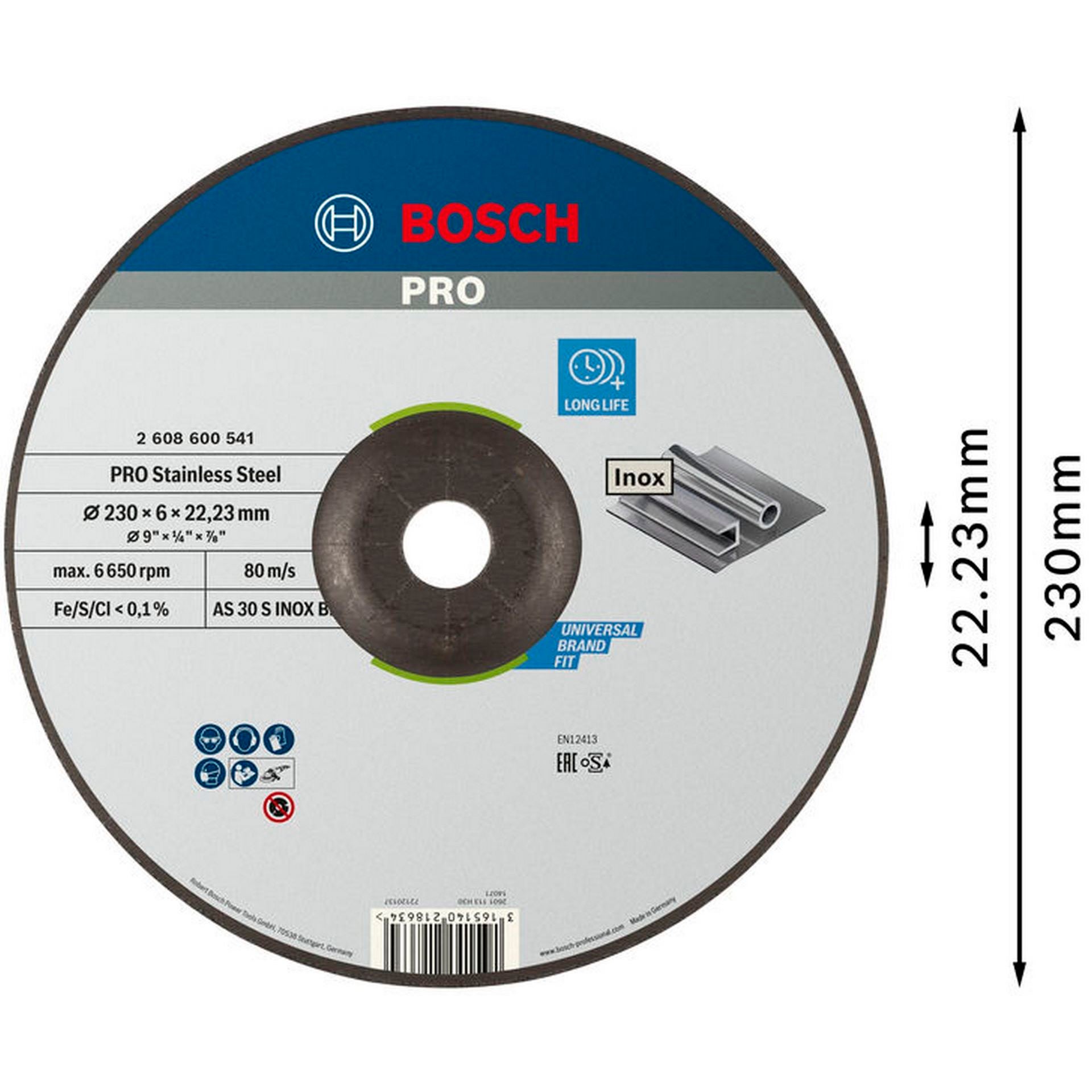 Bosch PRO Stainless Steel Schruppscheibe, 230 x 6 x 22,23 mm #2608600541