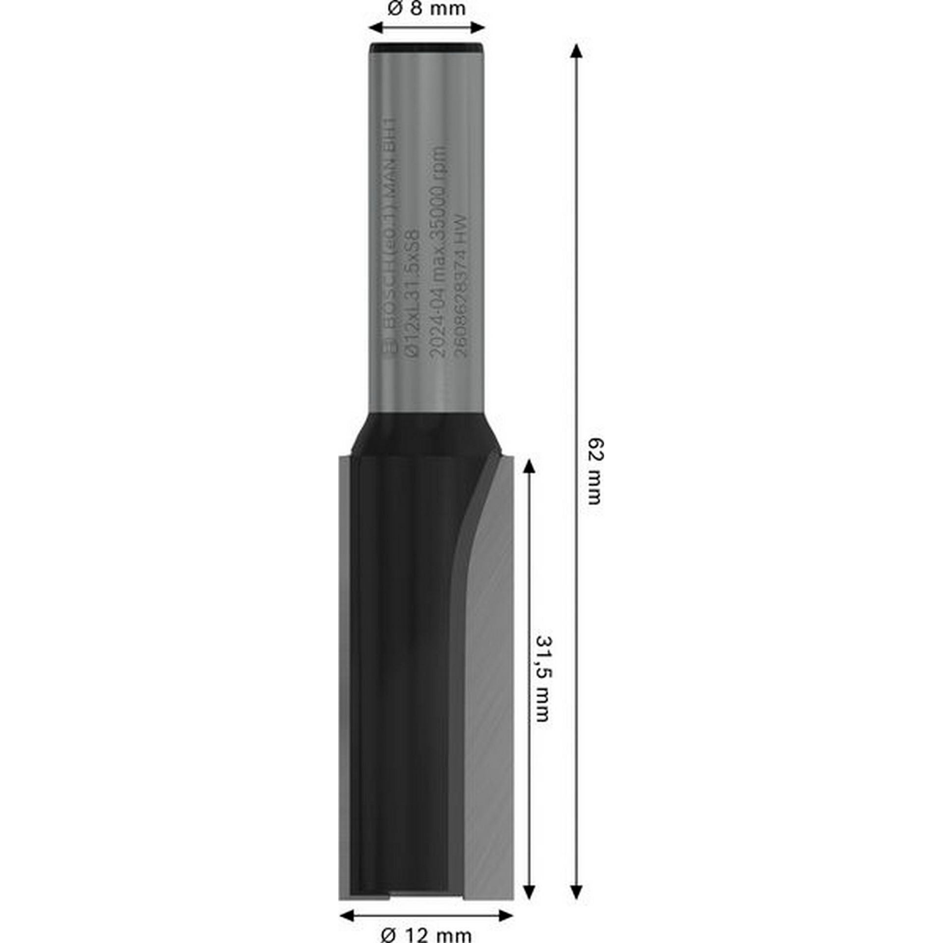 Bosch PRO Nutfräser, zweischneidig, D 12 mm, L 31,5 mm, S 8 mm #2608628374