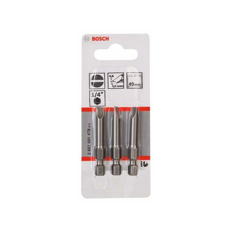 Bosch Schrauberbit Extra-Hart S 0,8 x 5,5, 49 mm, 3er-Pack #2607001479