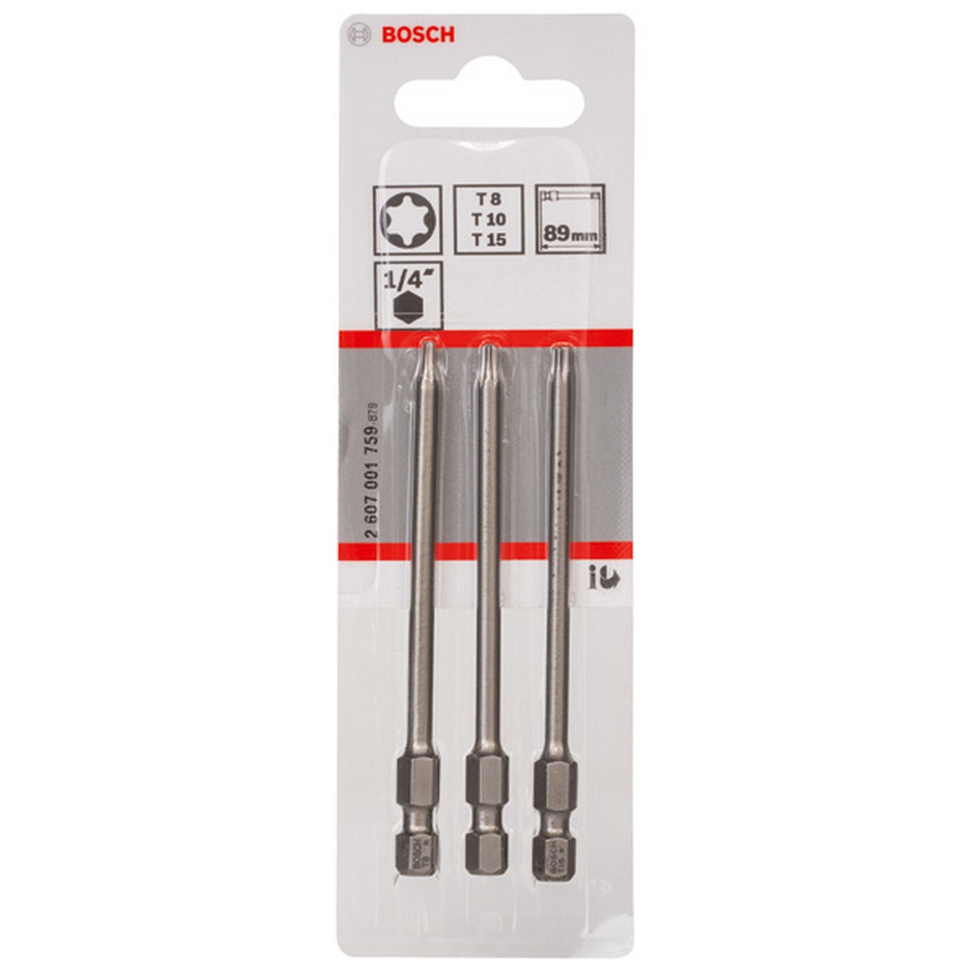 Bosch Schrauberbit-Set Extra-Hart, 3-teilig, T8, T10, T15, 89 mm #2607001759