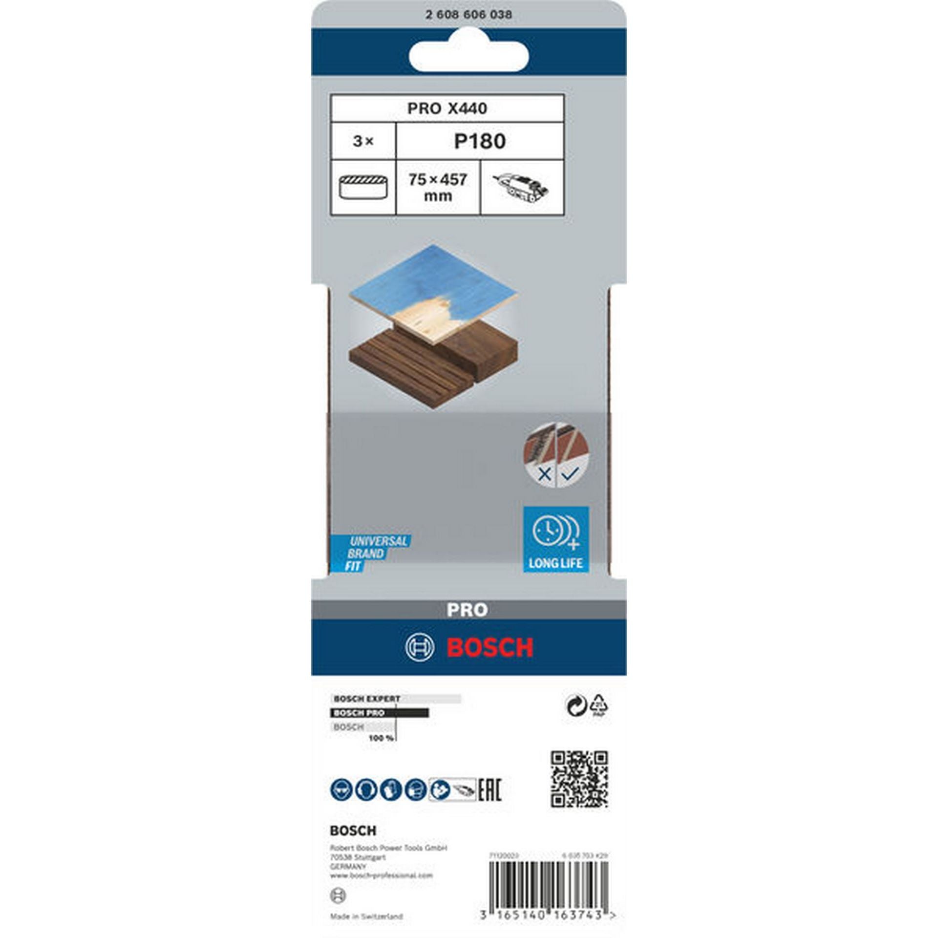 Bosch PRO X440 Schleifband, 75 x 457 mm, G180, 3-tlg. #2608606038