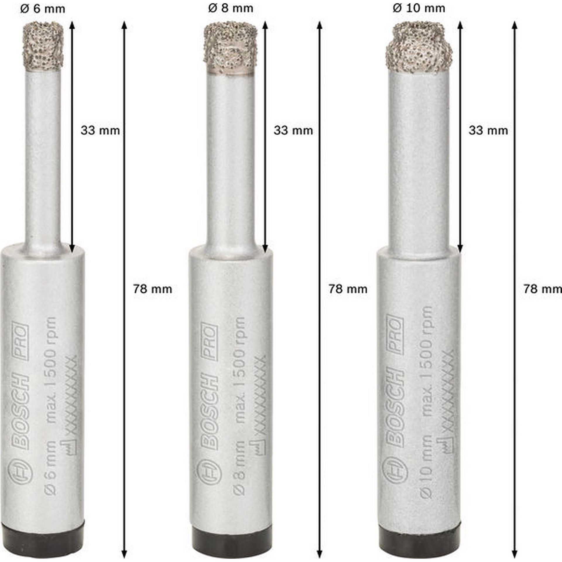 Bosch PRO Ceramic dry Bohrer-Set, 6 x 33, 8 x 33, 10 x 33 mm, 3-tlg. #2608587145