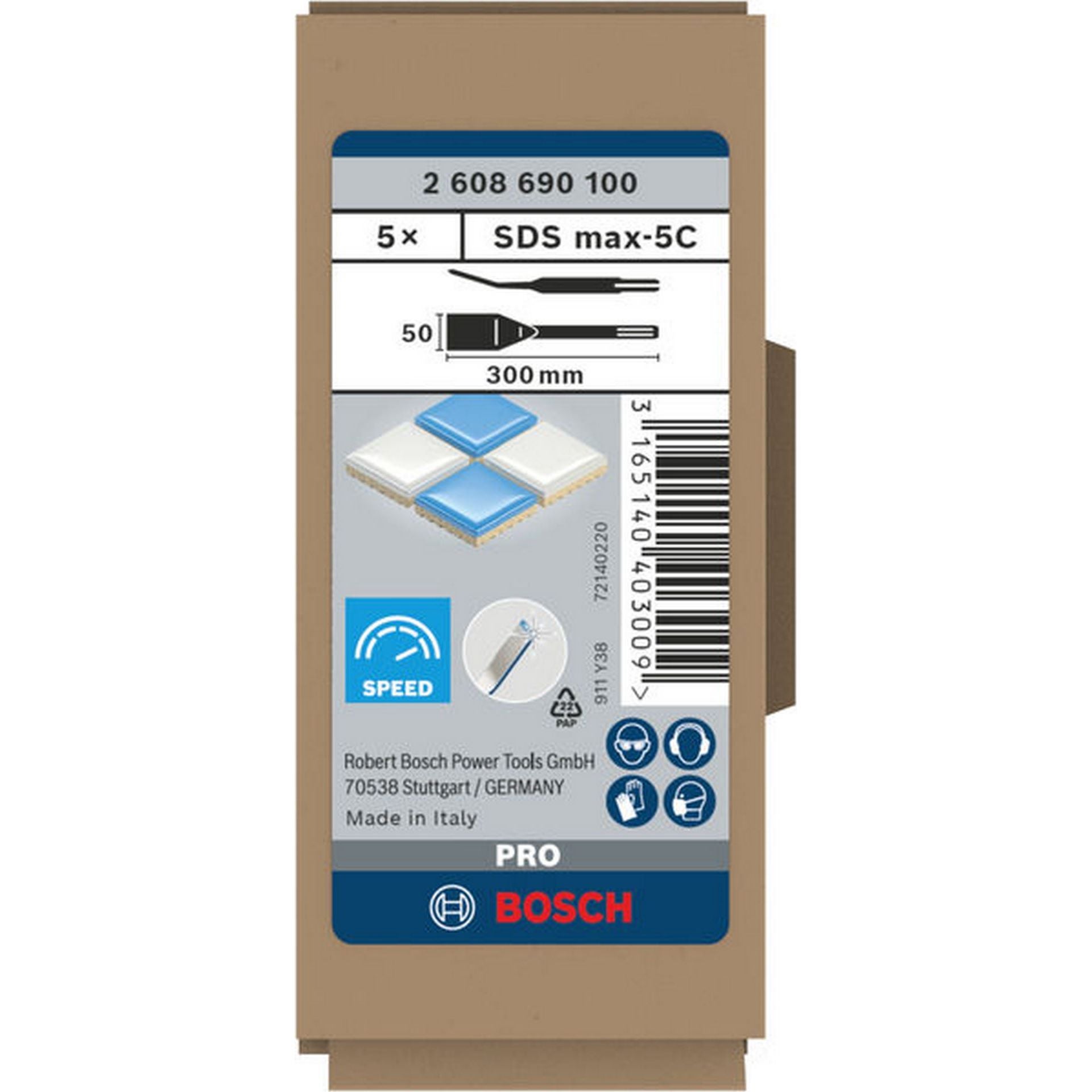 Bosch PRO SDS max-5C Fliesenmeißel-Set, 50 x 300 mm, 5-tlg. #2608690100