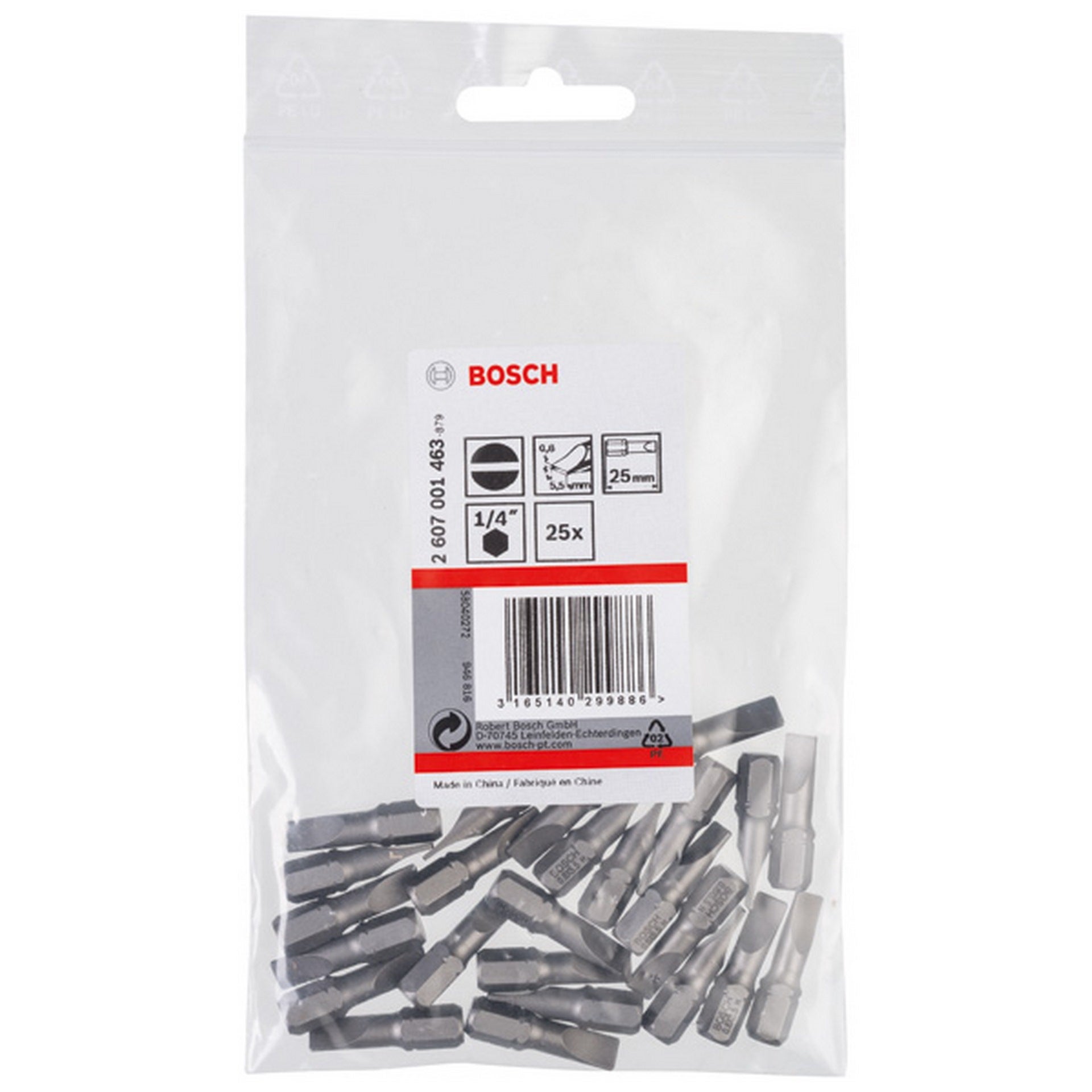 Bosch Schrauberbit Extra-Hart S 0,8 x 5,5, 25 mm, 25er-Pack #2607001463