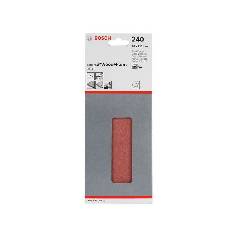Bosch Schleifblatt C430, 93 x 230 mm, 240, 8 Löcher, gespannt, 10er-Pack #2608605301