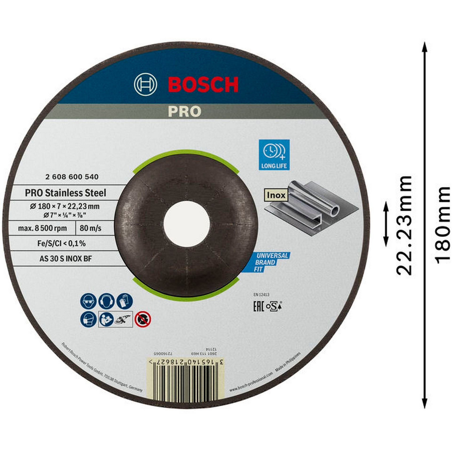 Bosch PRO Stainless Steel Schruppscheibe, 180 x 6 x 22,23 mm #2608600540