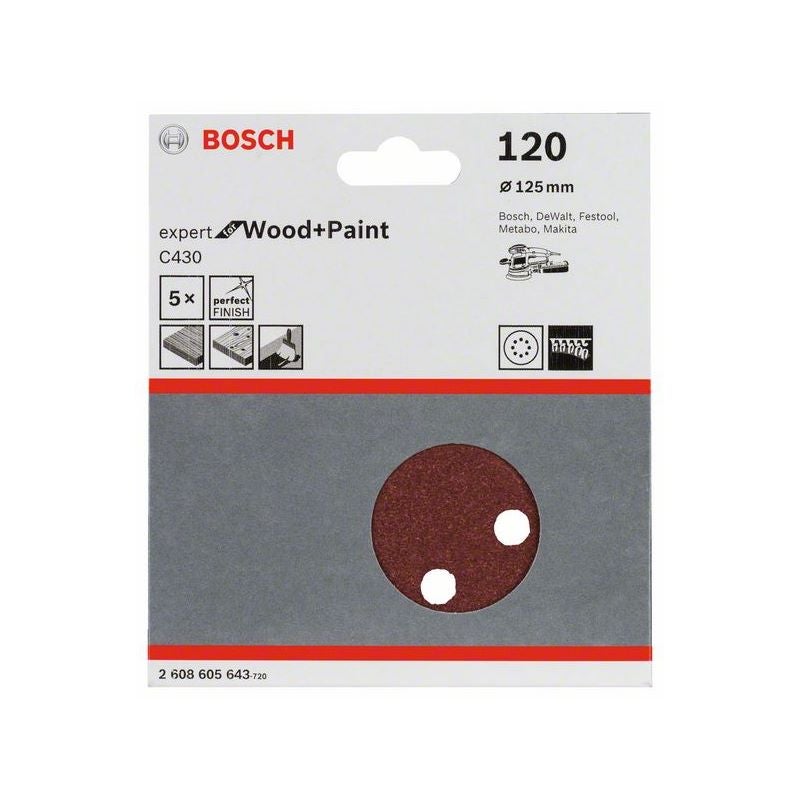 Bosch Schleifblatt C430, 125 mm, 120, 8 Löcher, Klett, 5er-Pack #2608605643