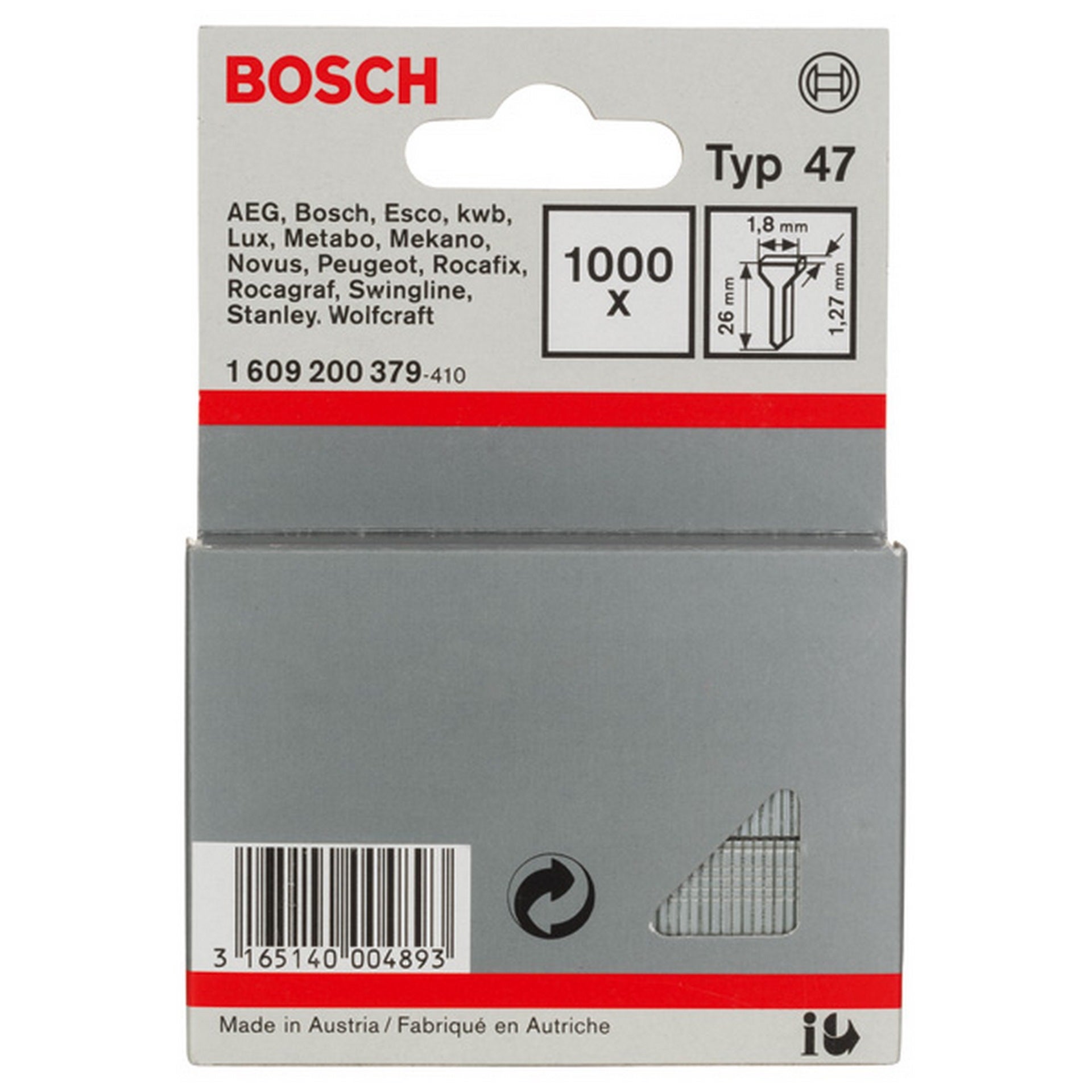 Bosch Tackernagel Typ 47, 1,8 x 1,27 x 26 mm, 1000er-Pack #1609200379