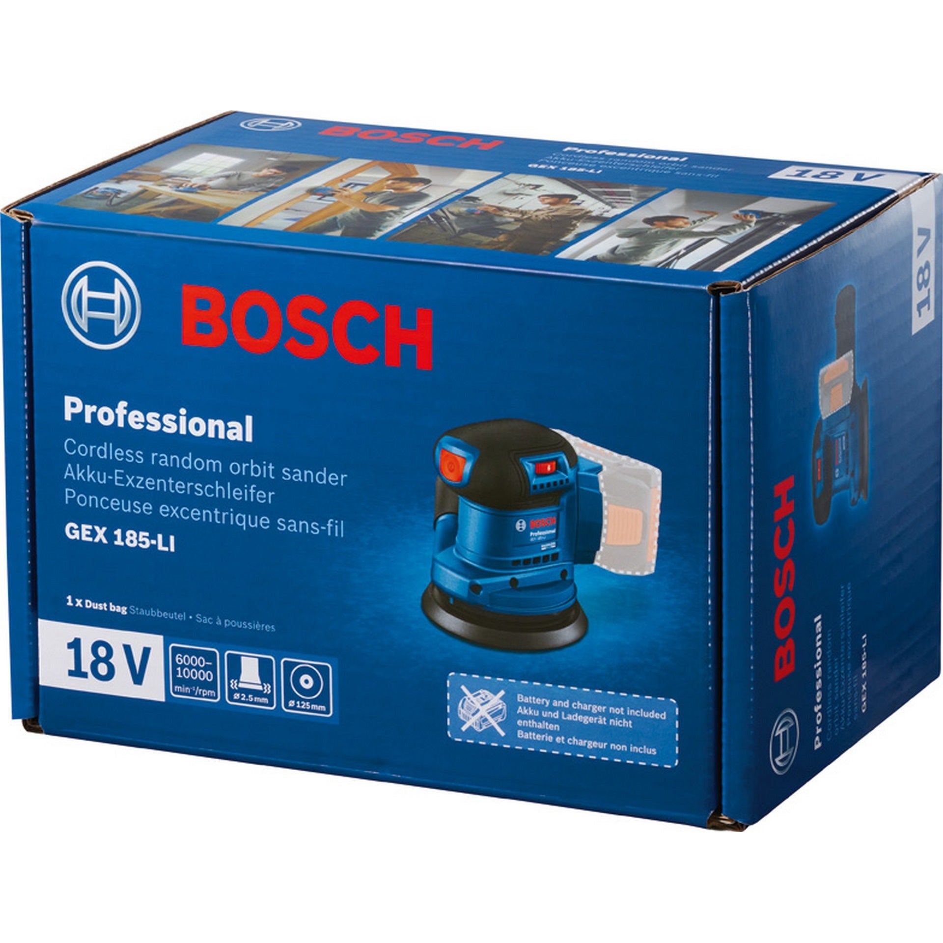 Bosch Exzenterschleifer GEX 185-LI, 1 x Akku GBA 18V 4.0Ah im Handwerkerkoffer #06013A5021