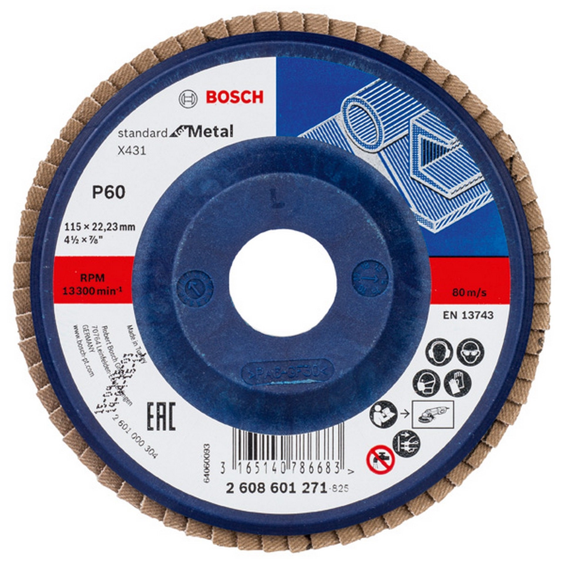 Bosch Fächerschleifscheibe X431 Standard for Metal, gerade, 115 mm, 60, Kunststoff #2608601271