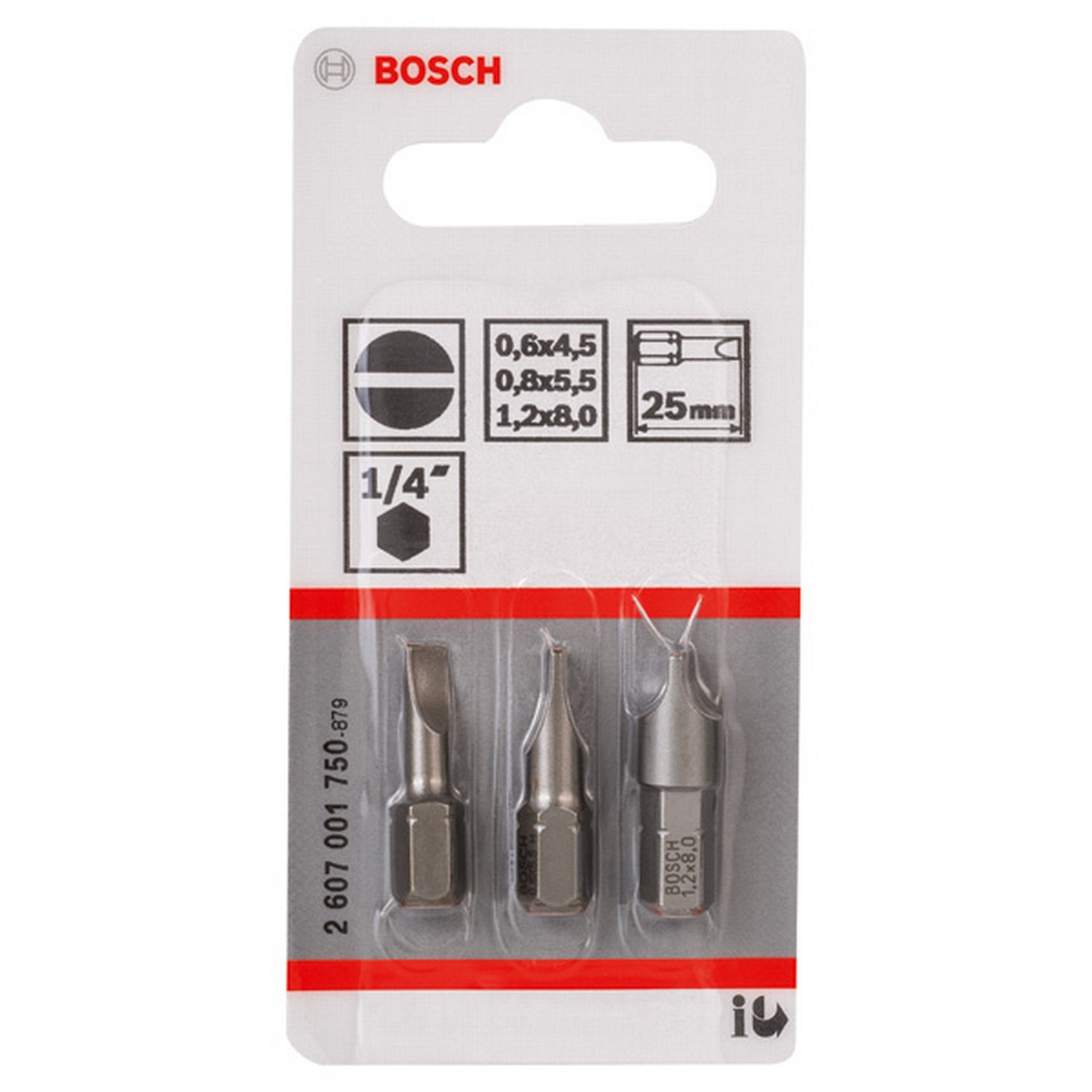 Bosch Schrauberbit-Set, Extra Hard, 3-tlg., S 0,6x4,5, S 0,8x5,5, S 1,2x8,0 #2607001750