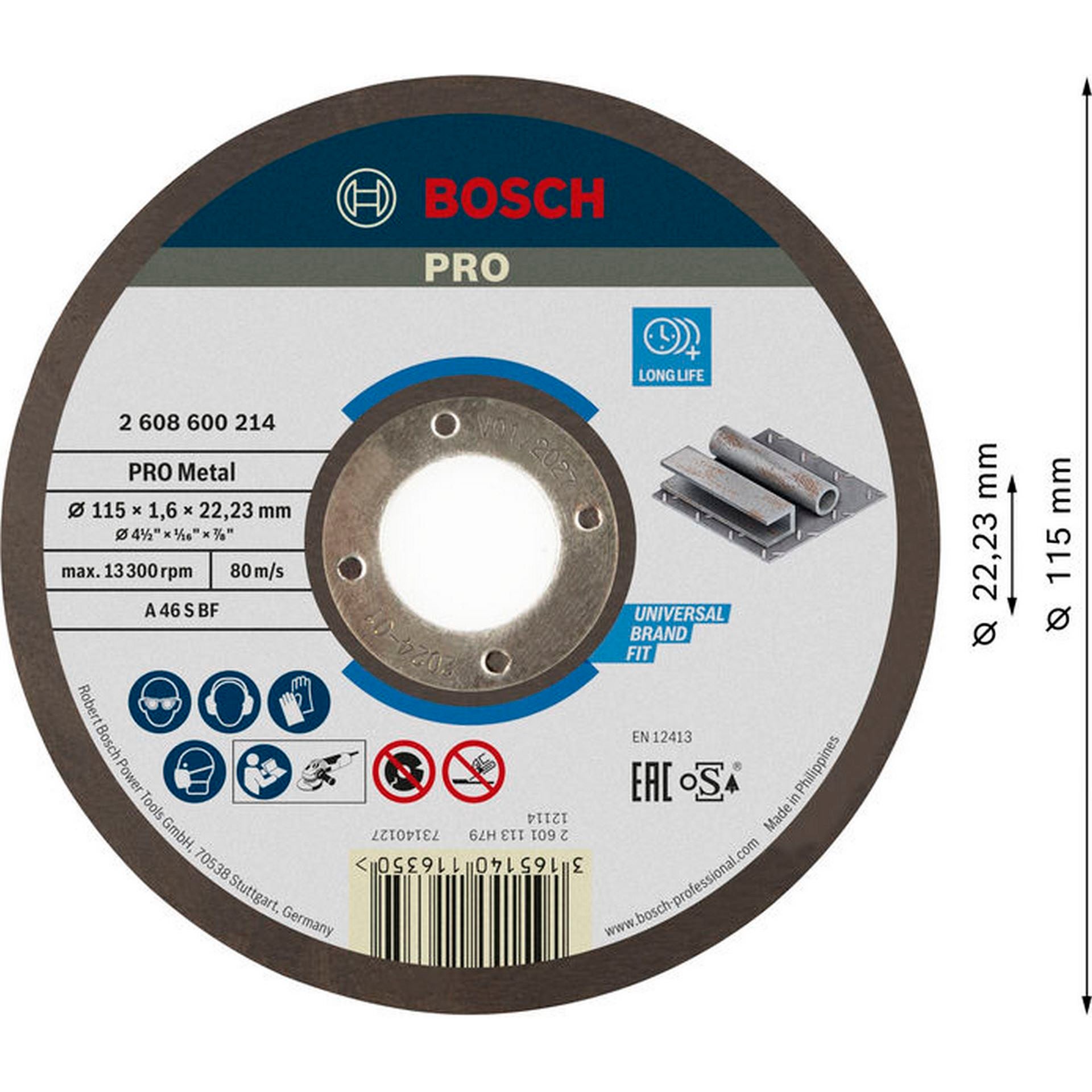 Bosch PRO Metal Trennscheibe, 115 x 1.6 x 22.23 mm, gerade, oSa #2608600214