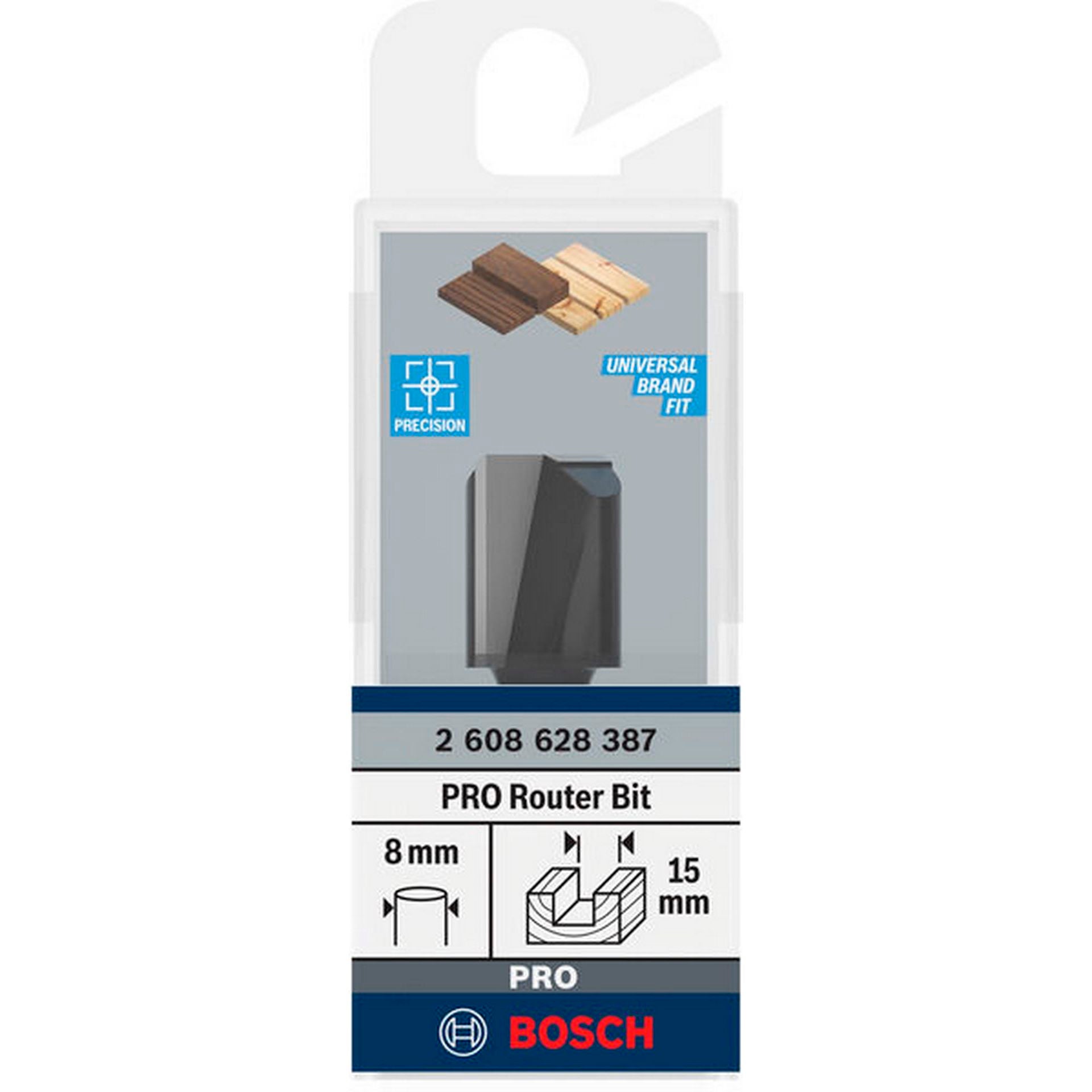 Bosch PRO Nutfräser, zweischneidig, D 15 mm, L 19,6 mm, S 8 mm #2608628387