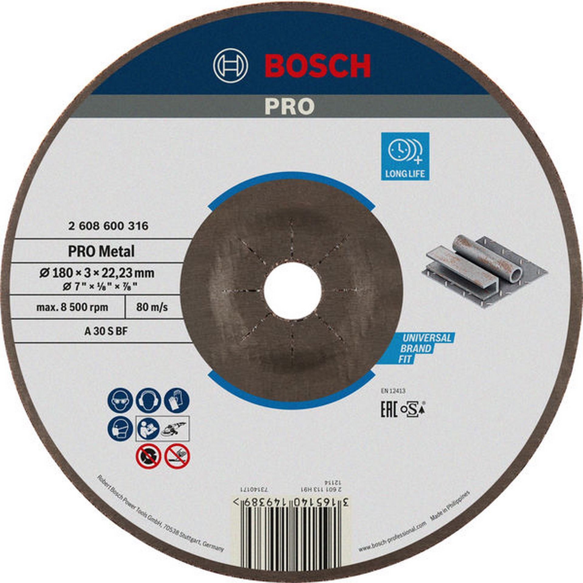 Bosch PRO Metal Trennscheibe, 180 x 3 x 22.23 mm, gekröpft, oSa #2608600316