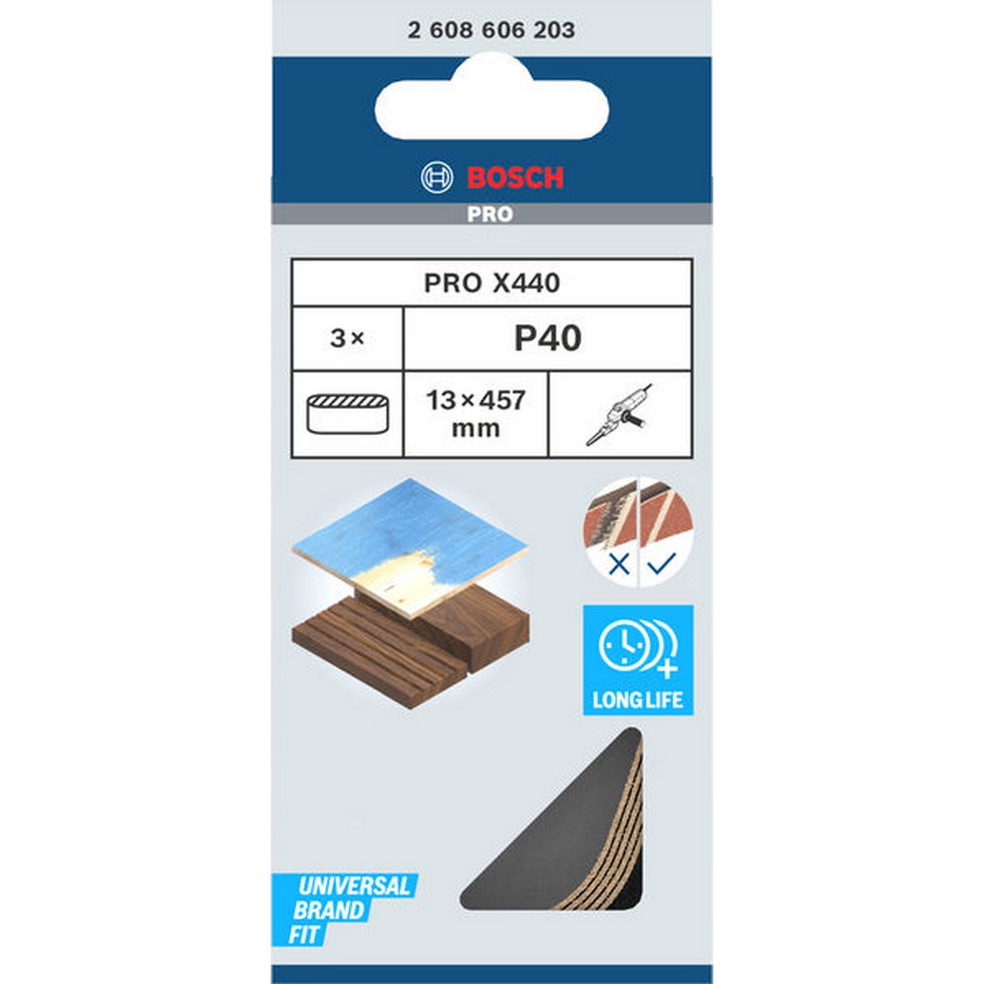 Bosch PRO X440 Schleifband, 13 x 457 mm, G40, 3-tlg. #2608606203