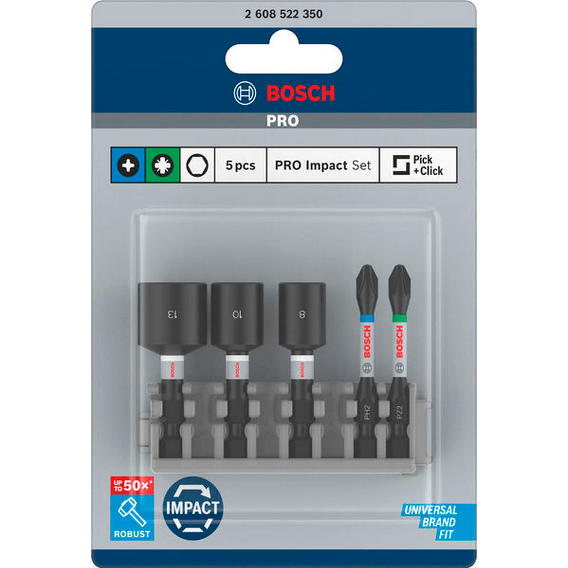 Bosch PRO Impact Set mit Steckschlüsseln, PH2x50, PZ2x50, NS8x50, NS10x50, NS13x50 mm #2608522350