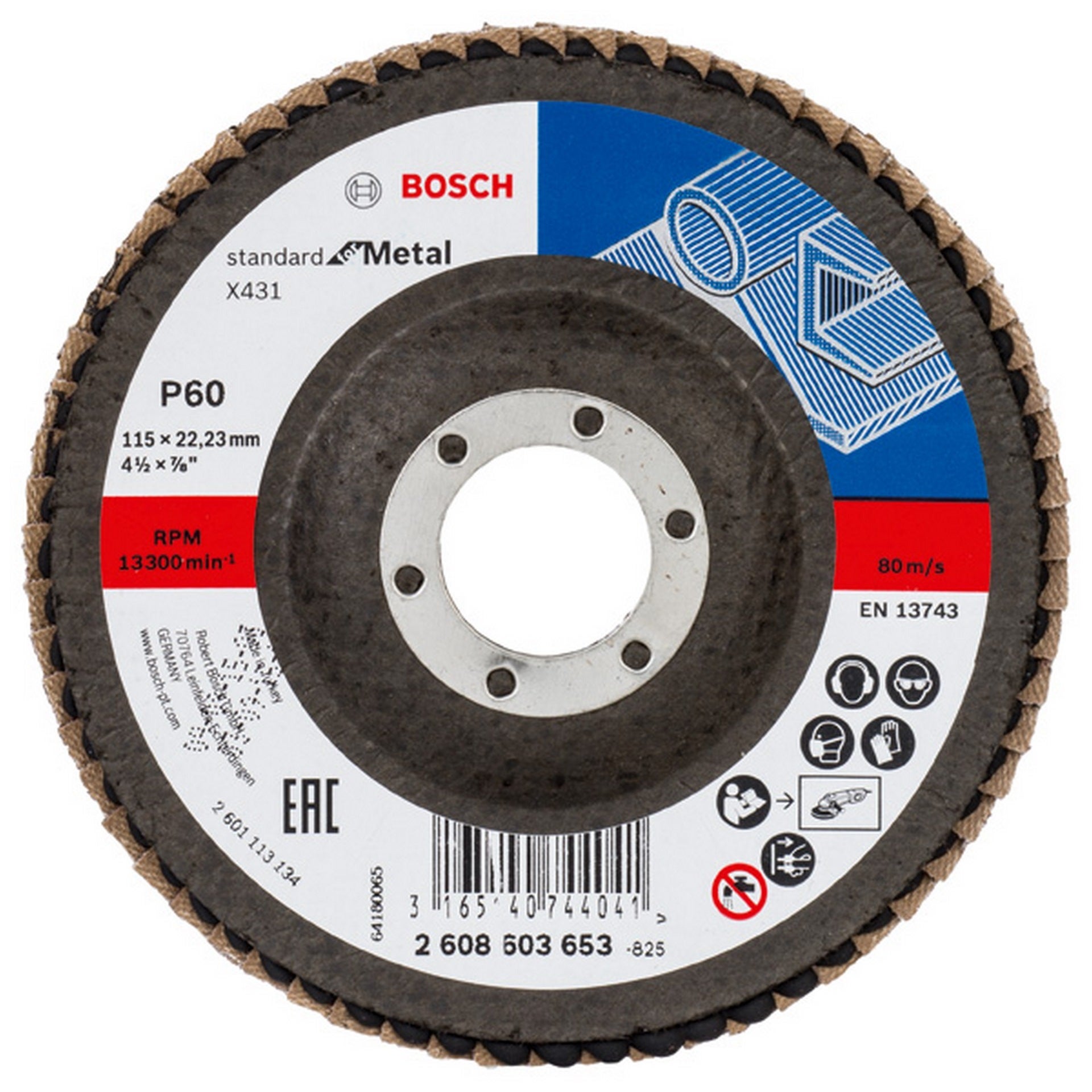 Bosch Fächerschleifscheibe X431 Standard for Metal, gewinkelt, 115 mm, 22,23 mm, 60 #2608603653