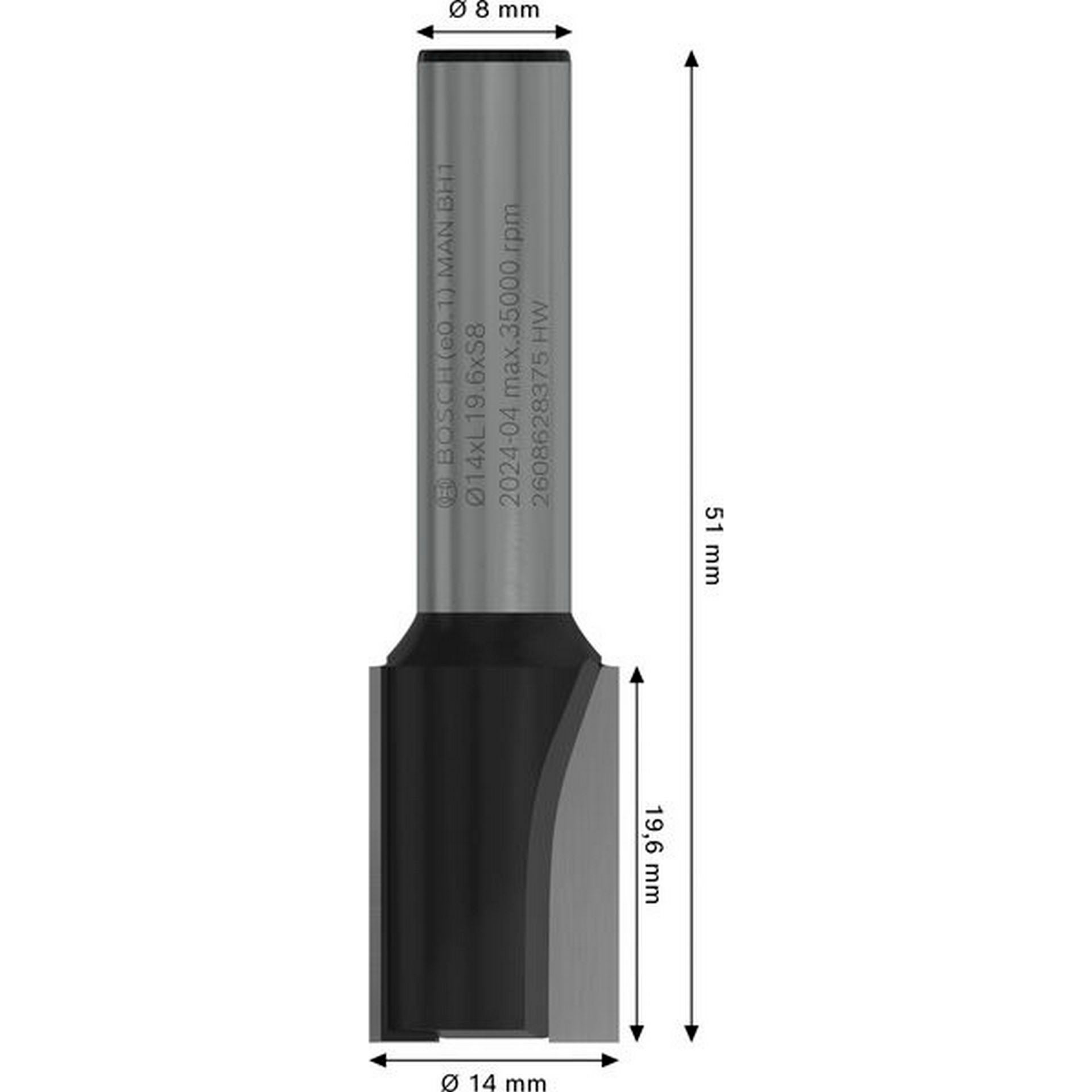 Bosch PRO Nutfräser, zweischneidig, D 14 mm, L 19,6 mm, S 8 mm #2608628375