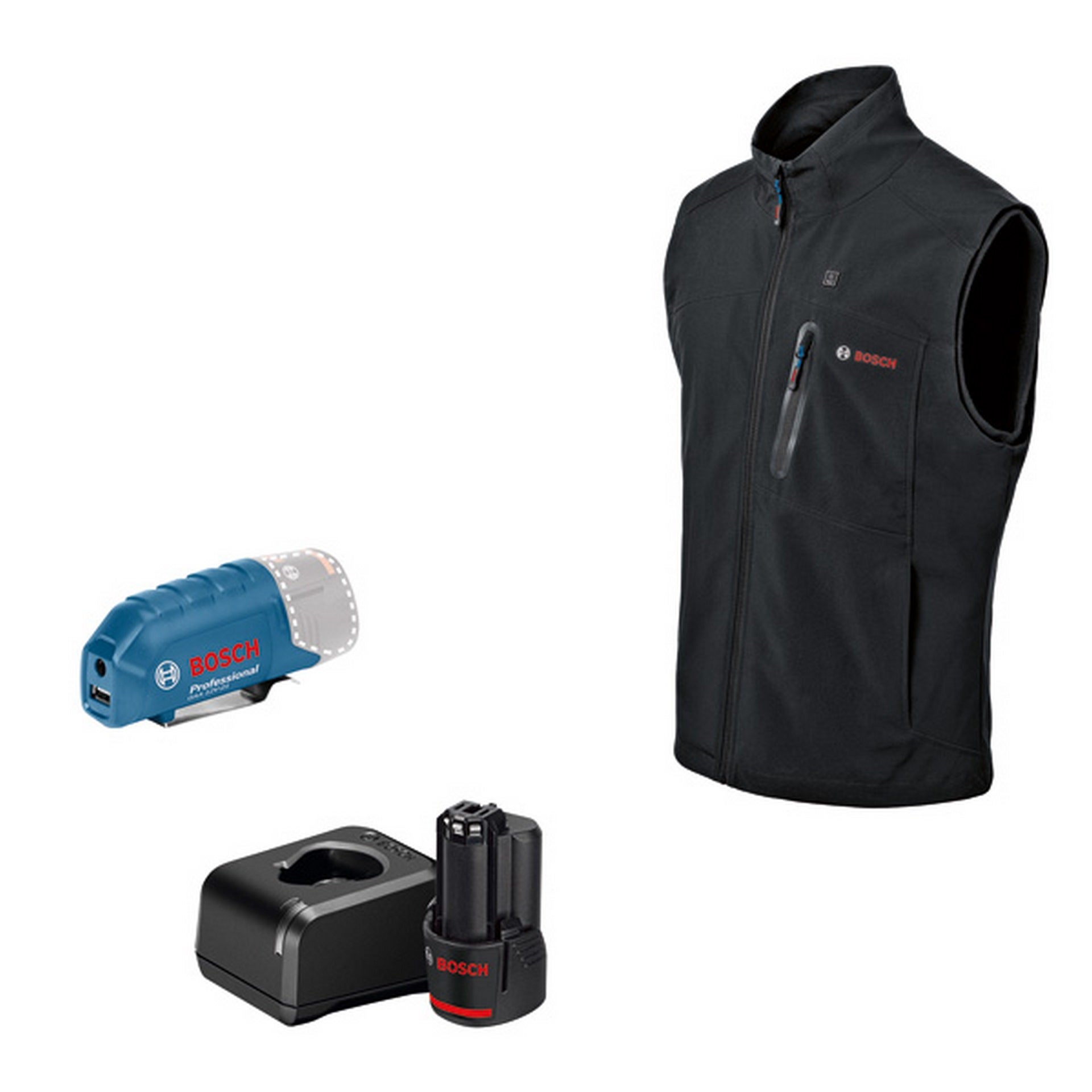 Bosch Beheizbare Weste GHV 12+18V XA S, 1 x Akku GBA 12V 2.0Ah, Ladegerät #06188000G4