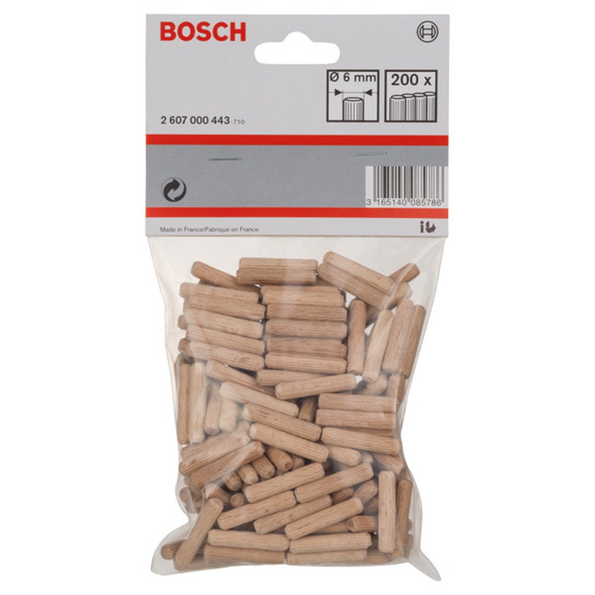 Bosch Holzdübel 6 mm, 30 mm, 200er-Pack #2607000443
