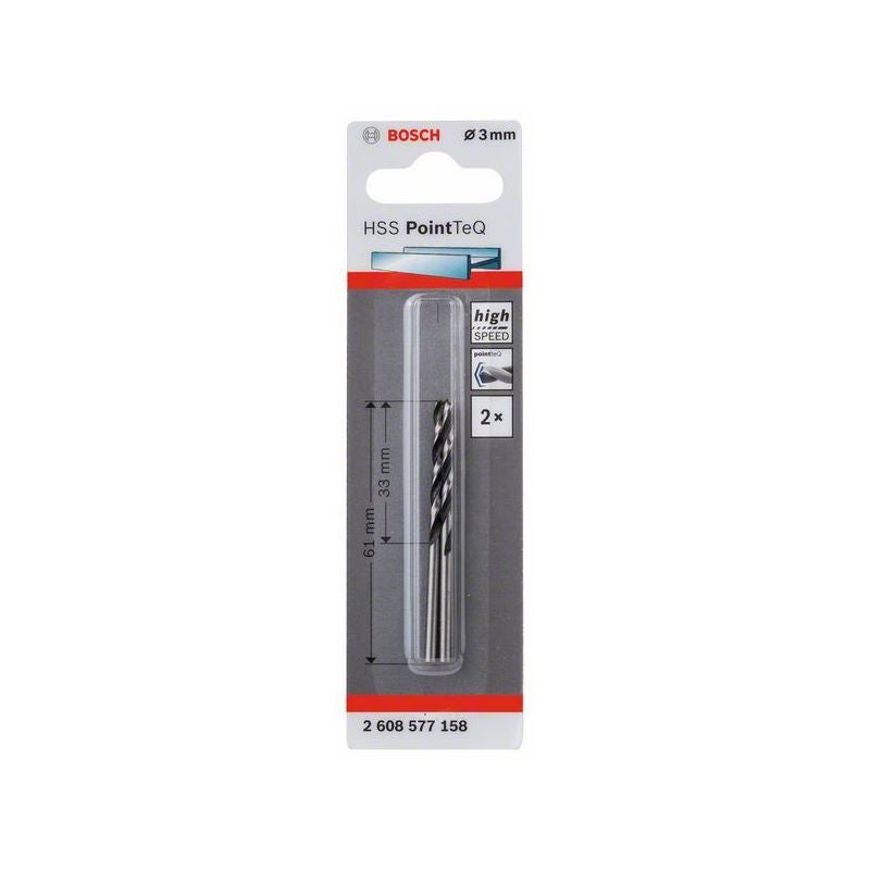 Bosch Metallspiralbohrer HSS PointTeQ, DIN 338, 3,0 mm, 2er-Pack #2608577158