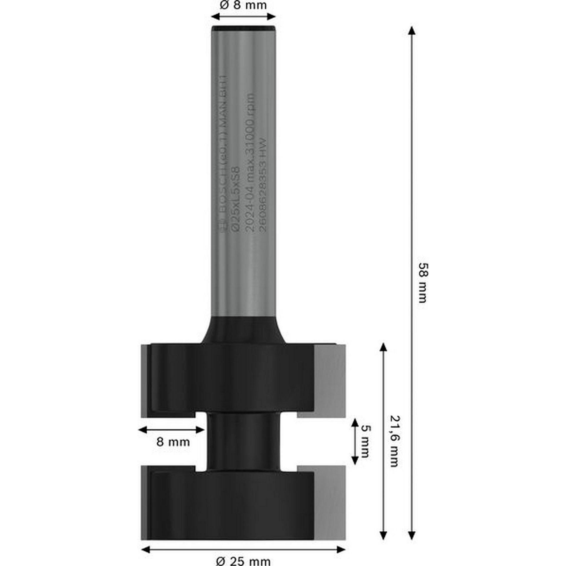 Bosch PRO T-Nut Federfräser, B 8 mm, D 25 mm, L 5 mm, S 8 mm #2608628353