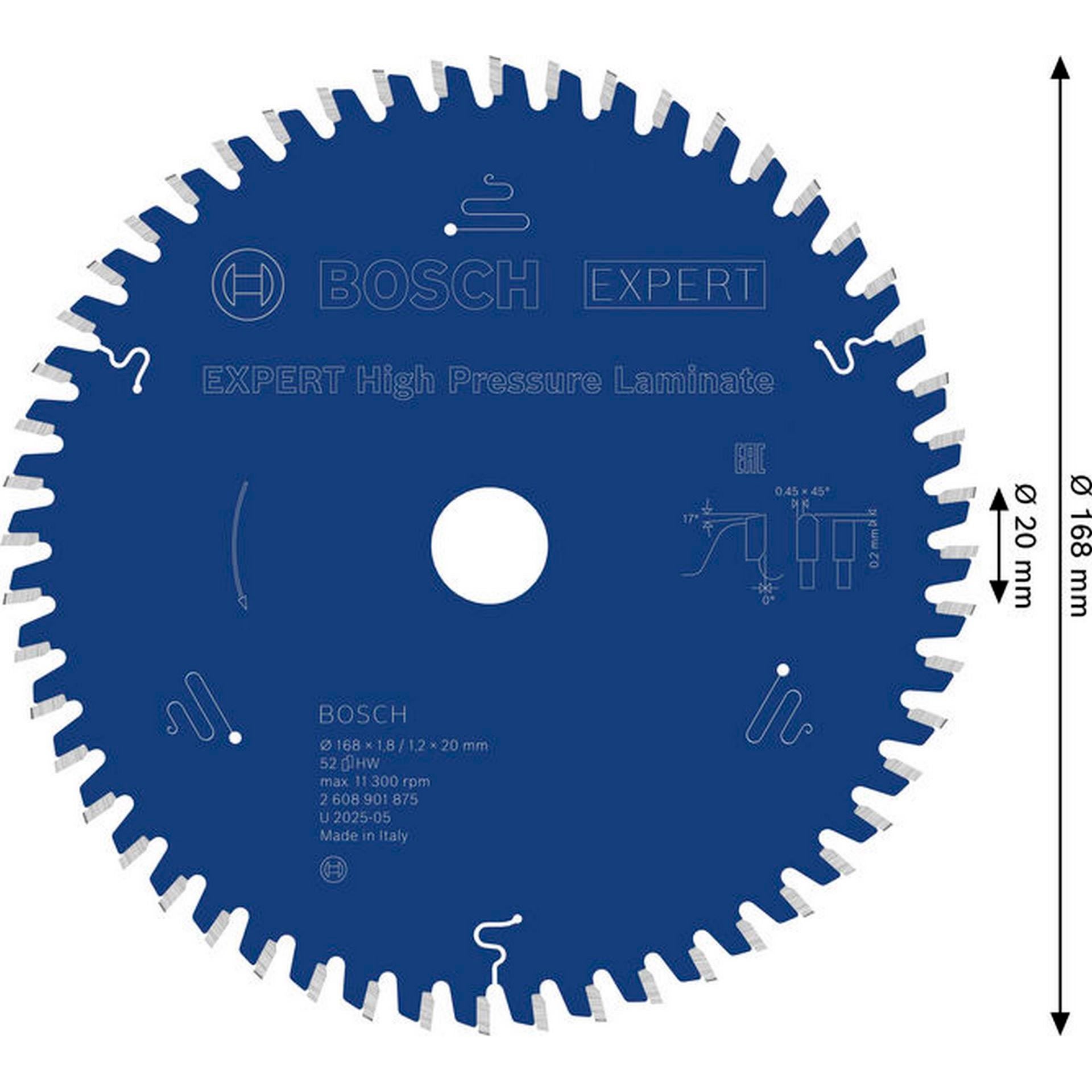 Bosch EXPERT High Pressure Laminate Kreissägeblatt, 168x1,8/1,2x20 mm, Z52 #2608901875