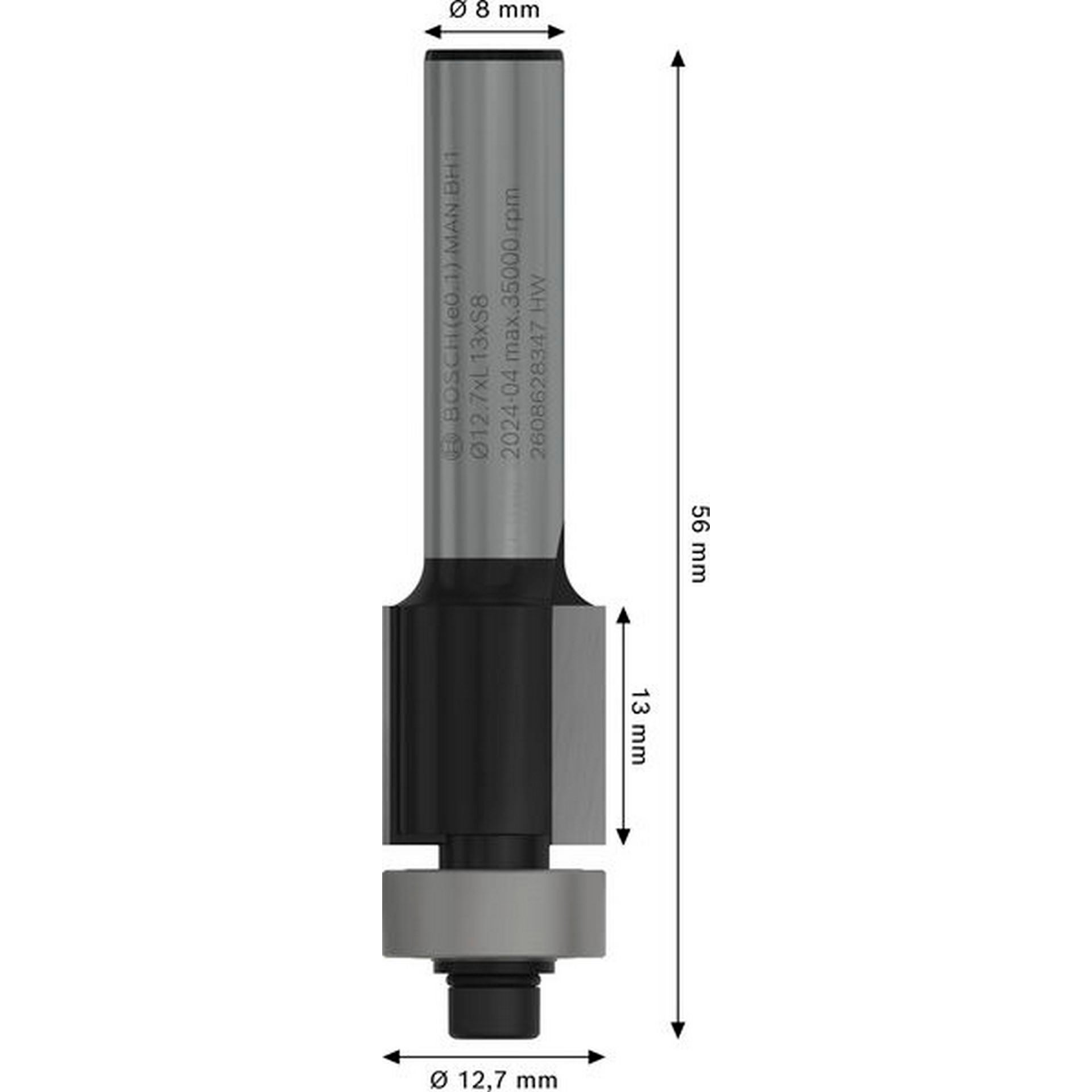 Bosch PRO Bündigfräser mit unterem Kugellager, D 12,7 mm, L 13 mm, S 8 mm #2608628347