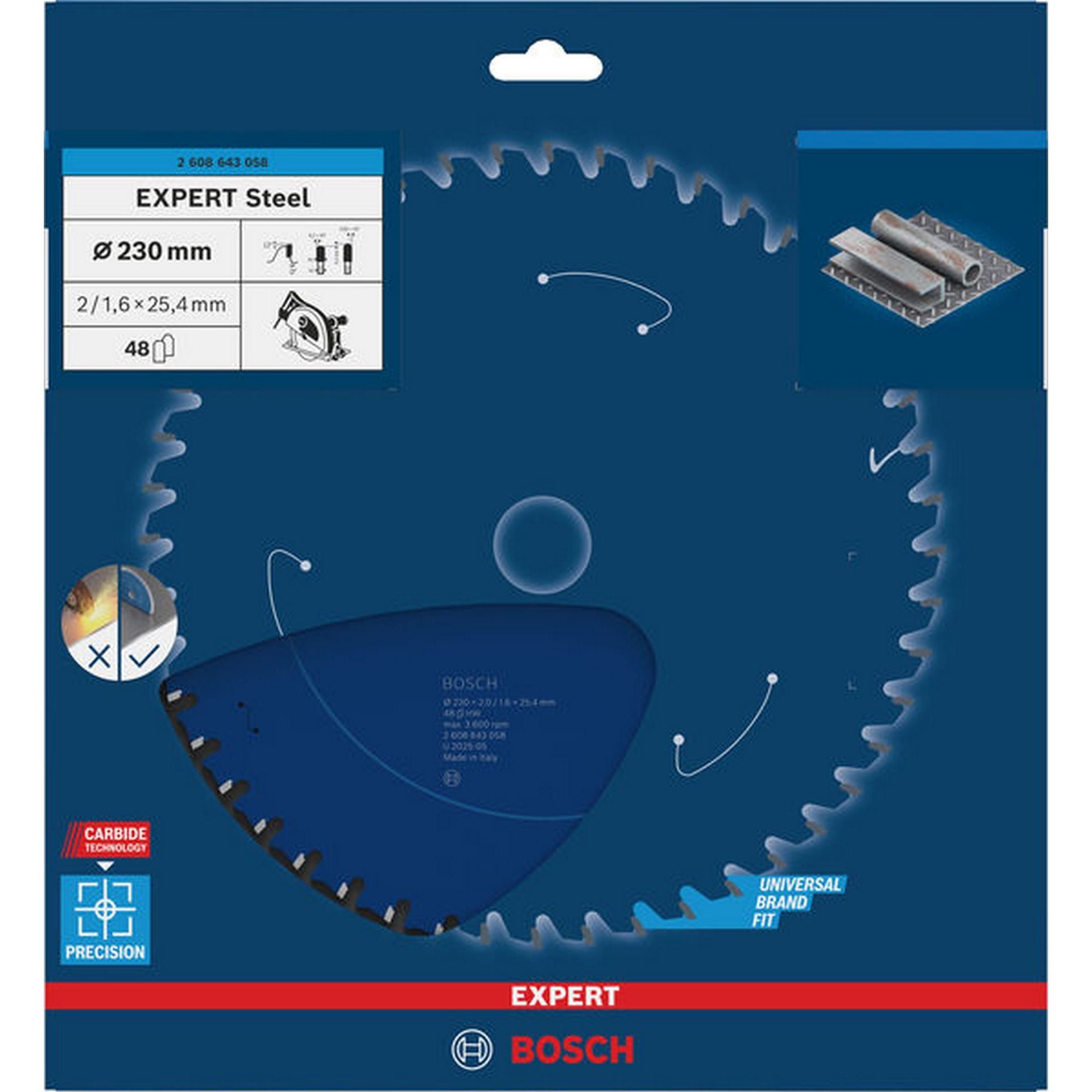 Bosch EXPERT Steel Kreissägeblatt, 230x2/1,6x25,4 mm, Z48 #2608643058