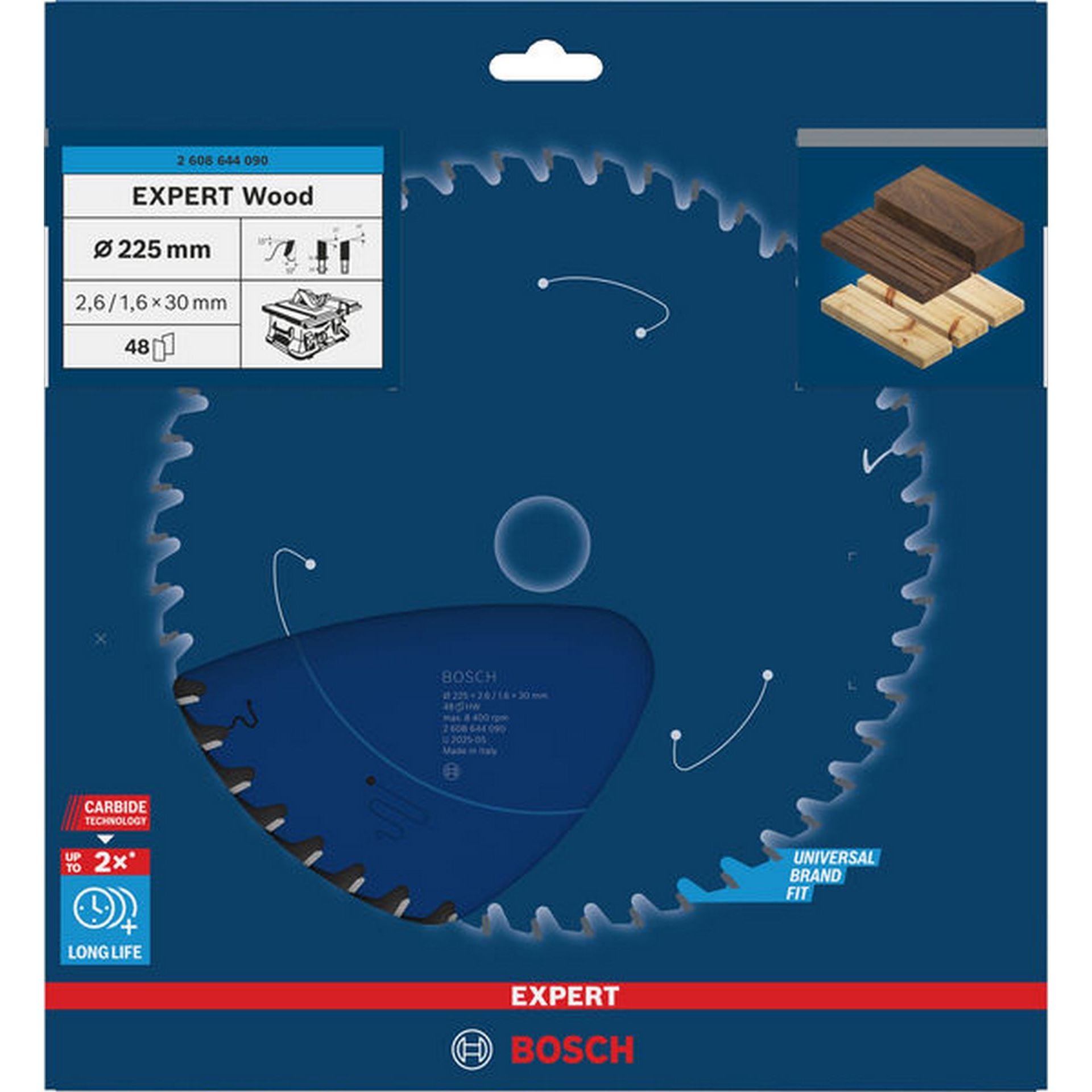 Bosch EXPERT Wood Kreissägeblatt, 225x2,6/1,6x30 mm, Z48 #2608644090