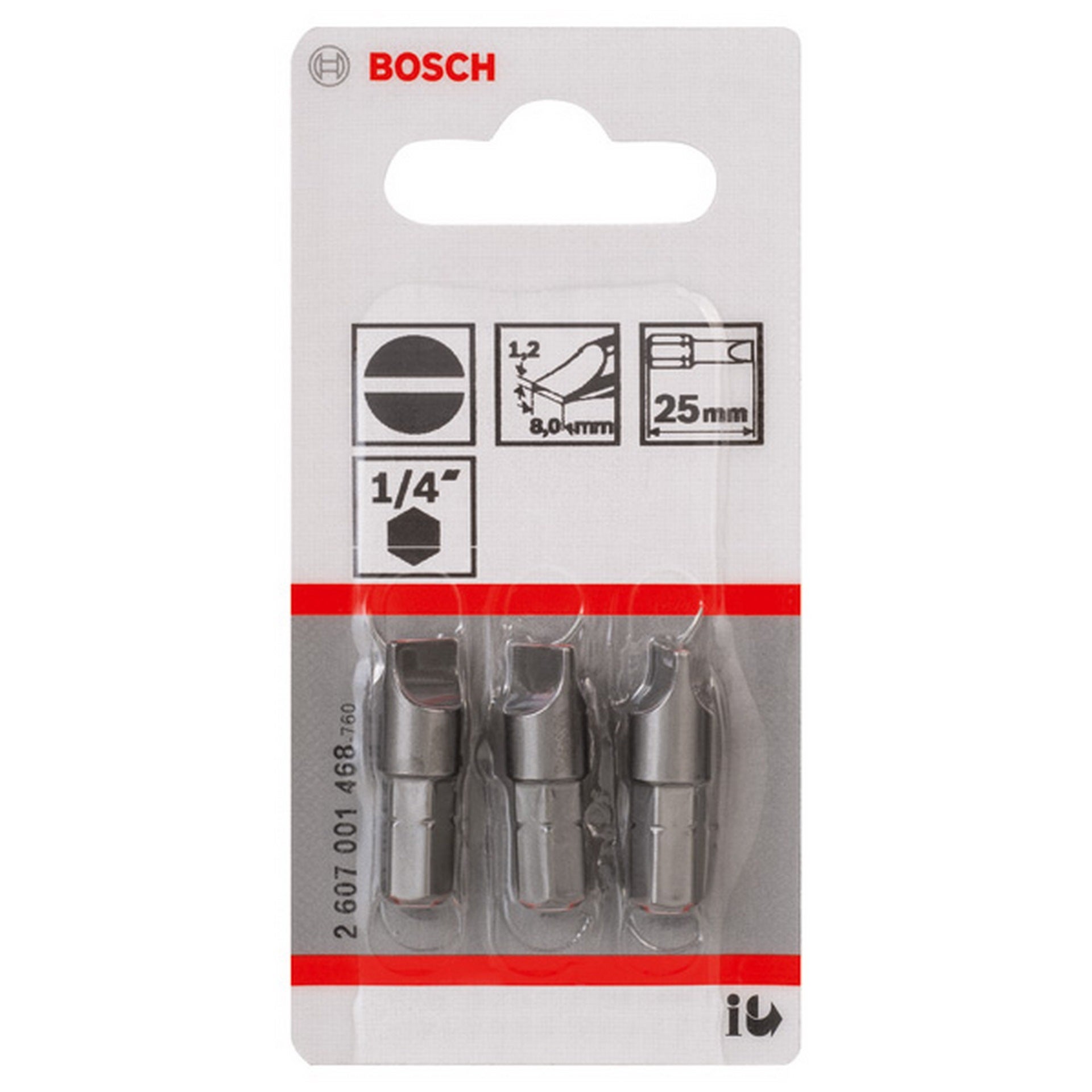 Bosch Schrauberbit Extra-Hart S 1,2 x 8,0, 25 mm, 3er-Pack #2607001468