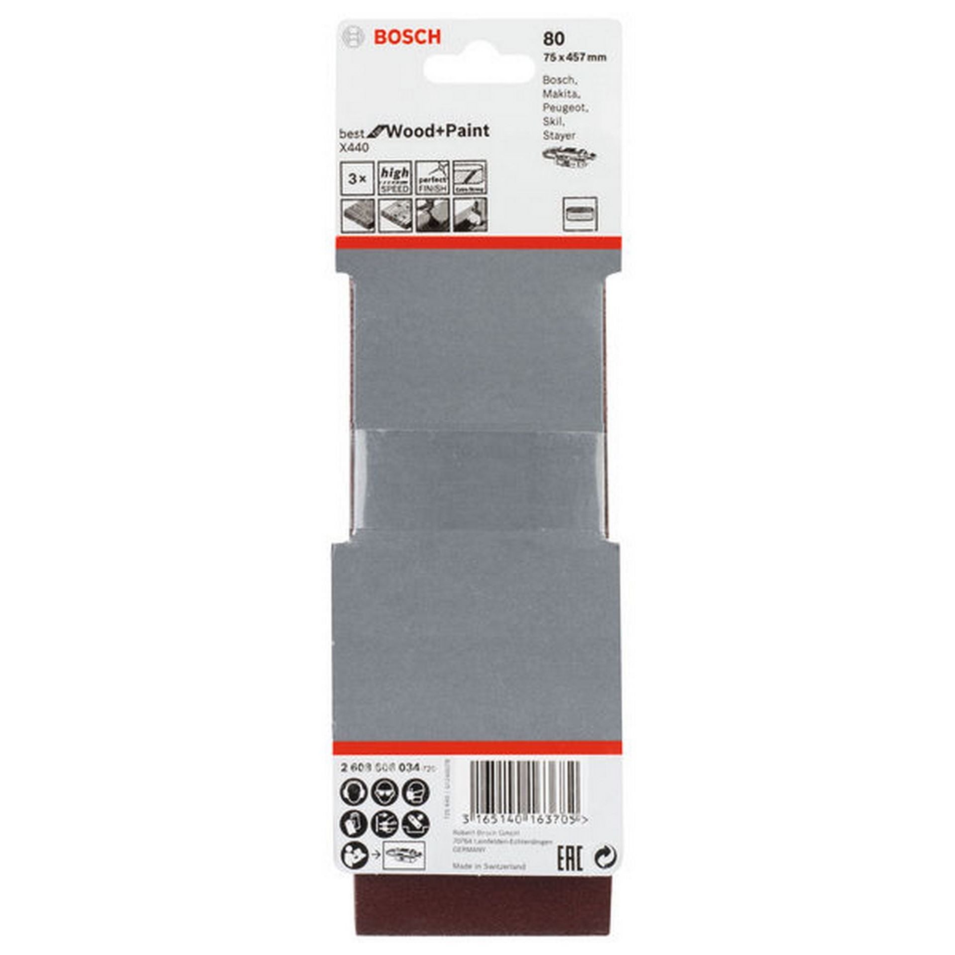 Bosch PRO X440 Schleifband, 75 x 457 mm, G80, 3-tlg. #2608606034