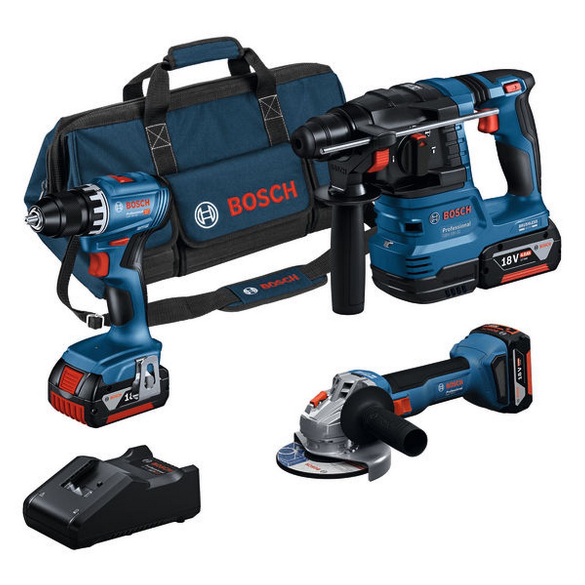 Bosch Combo Kit 3 x 18V: GSR + GWS + GBH + 3 x Akku, Bosch Professional Werkzeugtasche #0615A5007L
