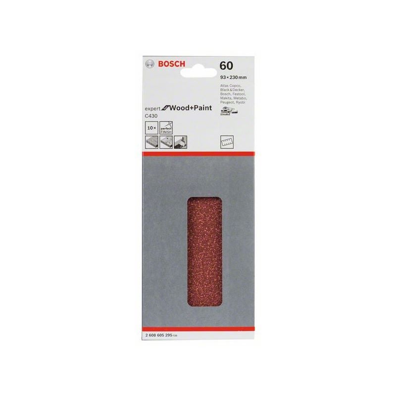 Bosch Schleifblatt C430, 93 x 230 mm, 60, 8 Löcher, gespannt, 10er-Pack #2608605295