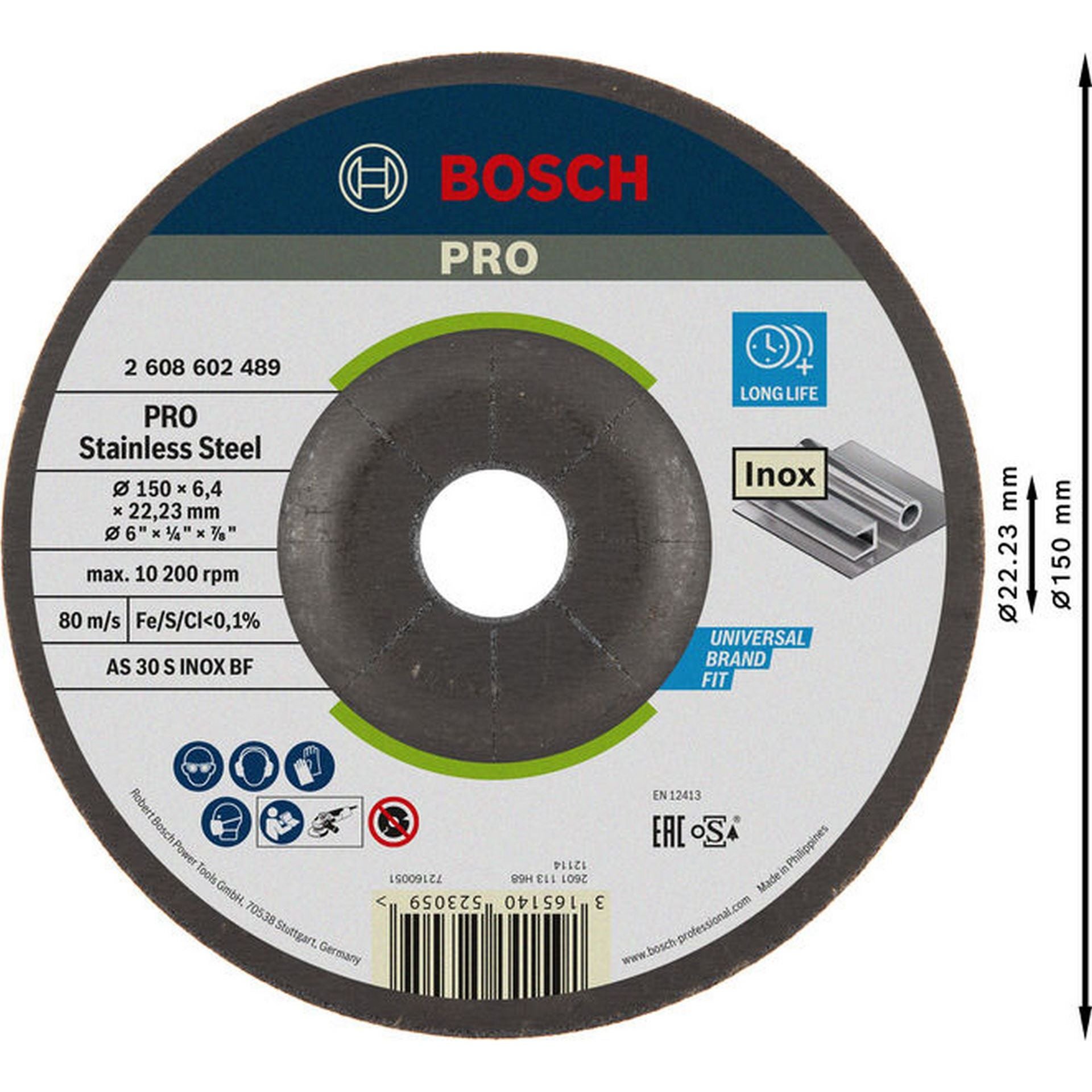 Bosch PRO Stainless Steel Schruppscheibe, 150 x 6 x 22,23 mm #2608602489
