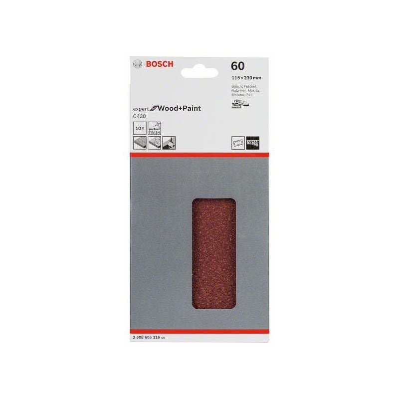 Bosch Schleifblatt C430, 115 x 230 mm, 60, 14 Löcher, 10er-Pack #2608605316