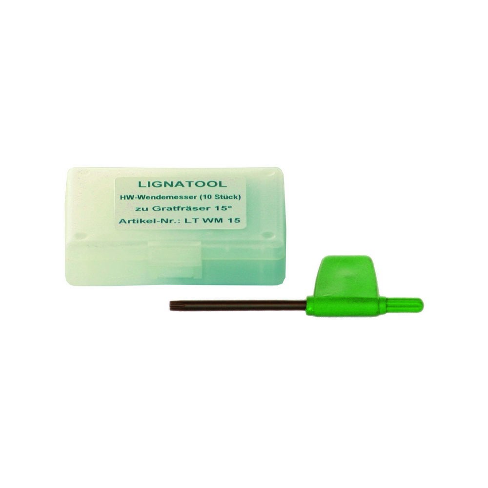 Lignatool Wendemesser 15° Service Set (10Stk./Pkt., zusätzlich 8 Stk. Messerschrauben und 1 Stk. Dre