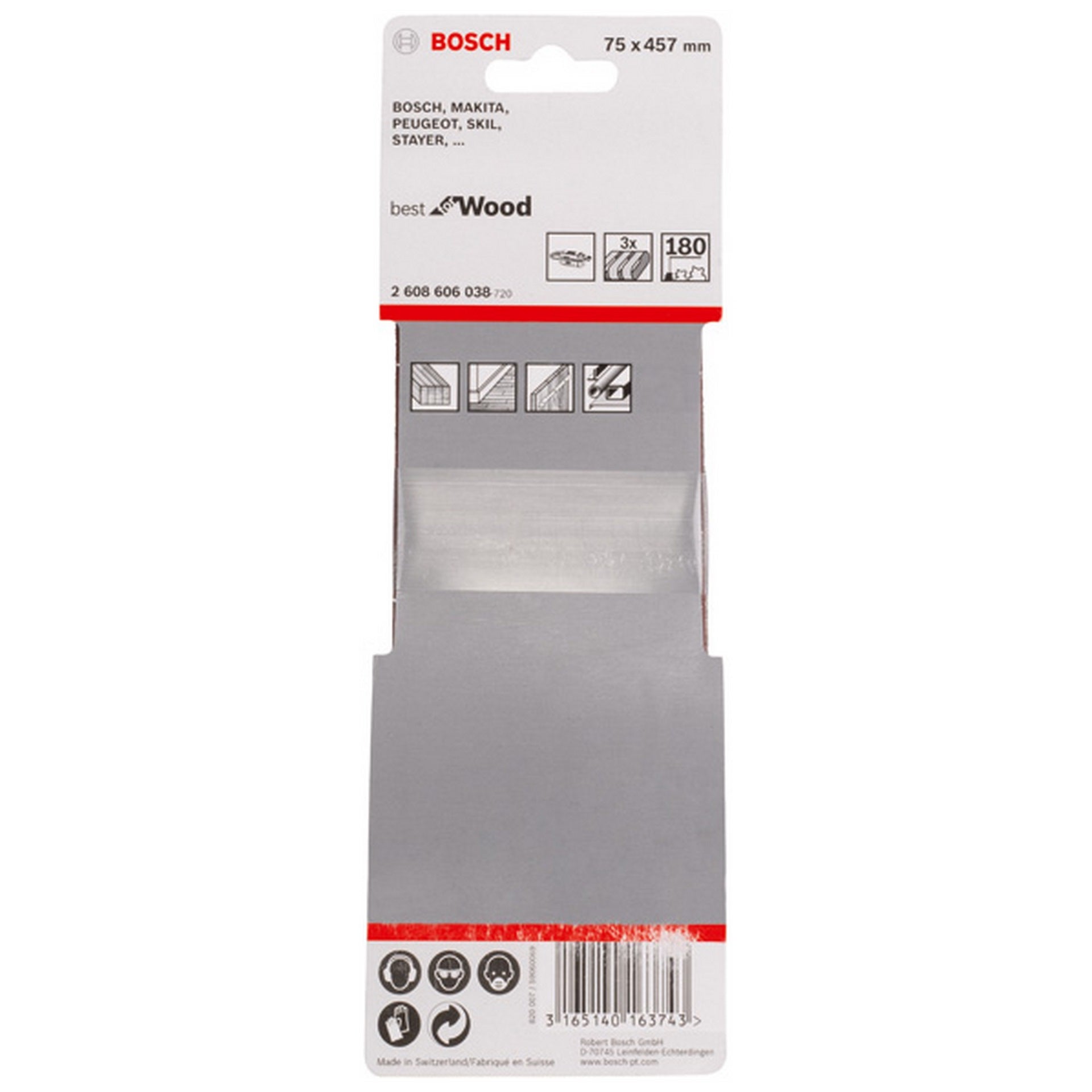 Bosch PRO X440 Schleifband, 75 x 457 mm, G180, 3-tlg. #2608606038