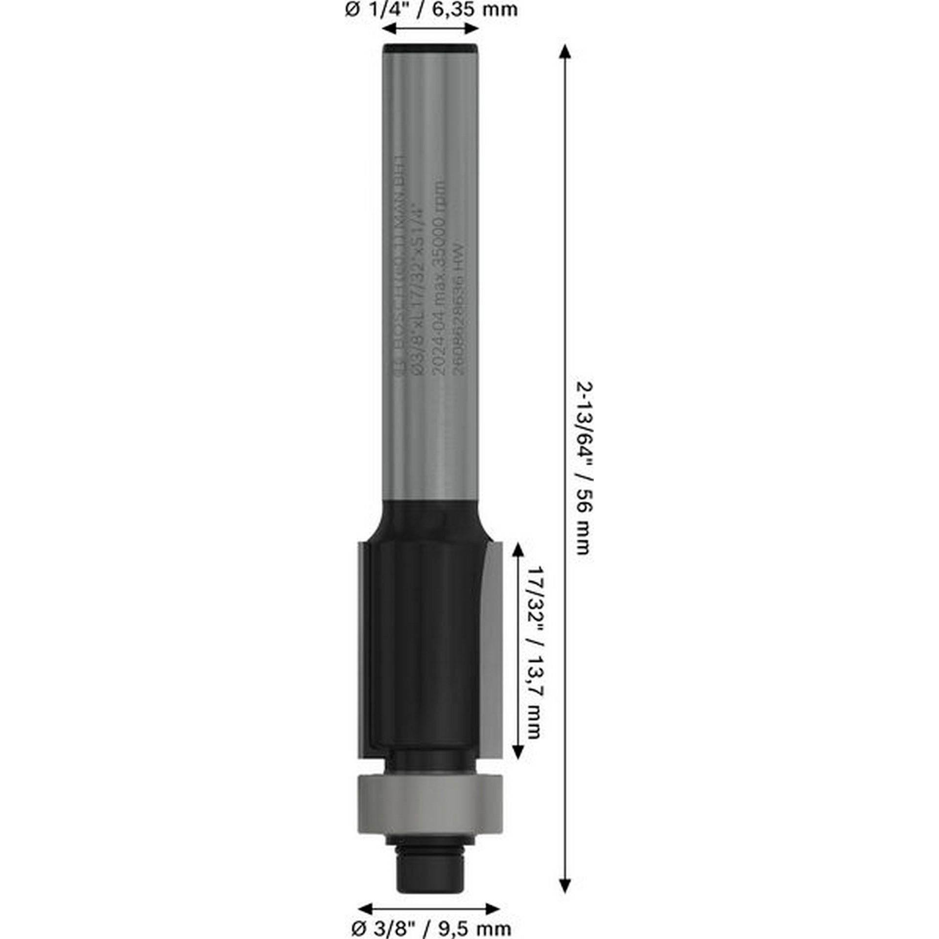 Bosch PRO Bündigfräser mit unterem Kugellager, D 3/8",  L 17/32", S 1/4" #2608628636