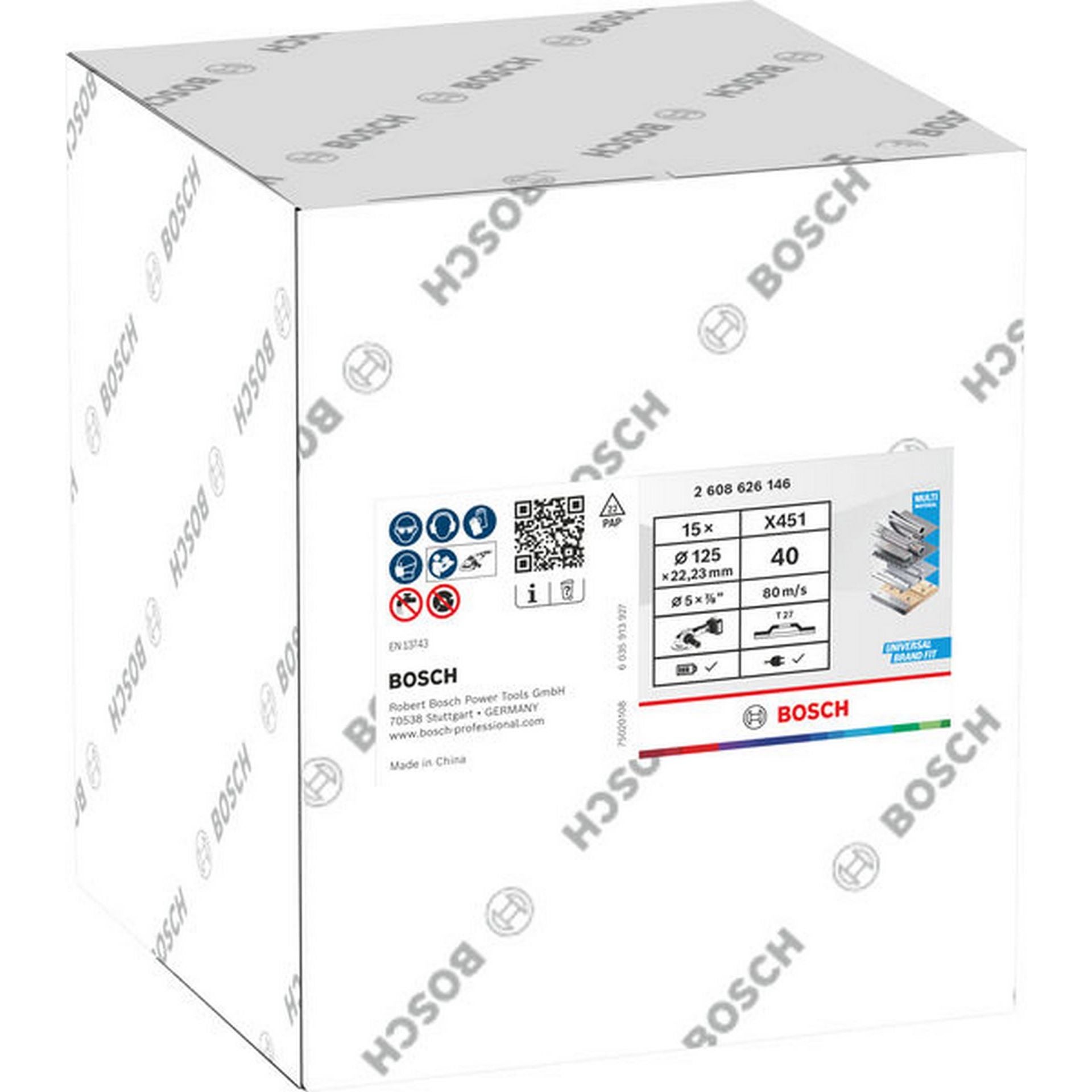 Bosch X451 Fächerschleifscheibe, 125 x 22,23 mm, K40, Z27, 15-tlg #2608626179