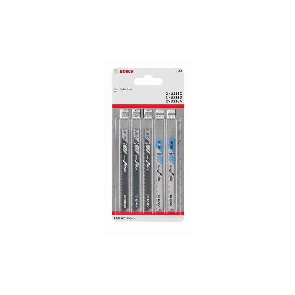 Bosch 5-tlg. Stichsägeblatt-Set Wood and Metal, U-Schaft U 111 C, U 111 D, U 118 A #2608667855